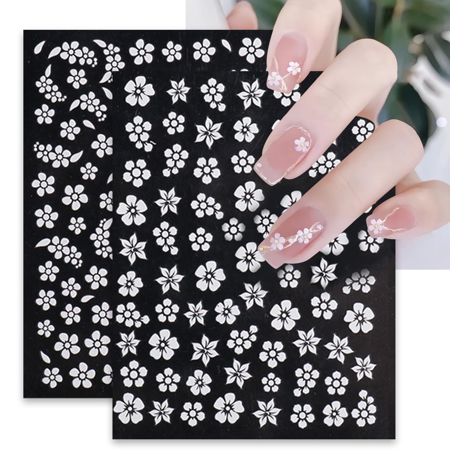 6Sheets Summer Flower Nail Art Stickers 3D Self-Adhesive Holographic Cherry Blossoms Design Nail Stickers Peach Blossoms Nail Supplies for Women DIY Floral Nail Art Decor