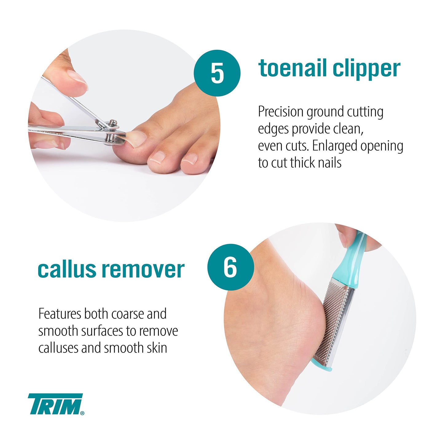 TRIM Pedicure Kit – Everything You Need to Care for Your Feet – Includes Toenail Clipper, Cuticle Pusher, Pumice Stone, Callus Remover, Contour Toe File, Nail Brush & Storage Pouch – 6 (Pack of 4)