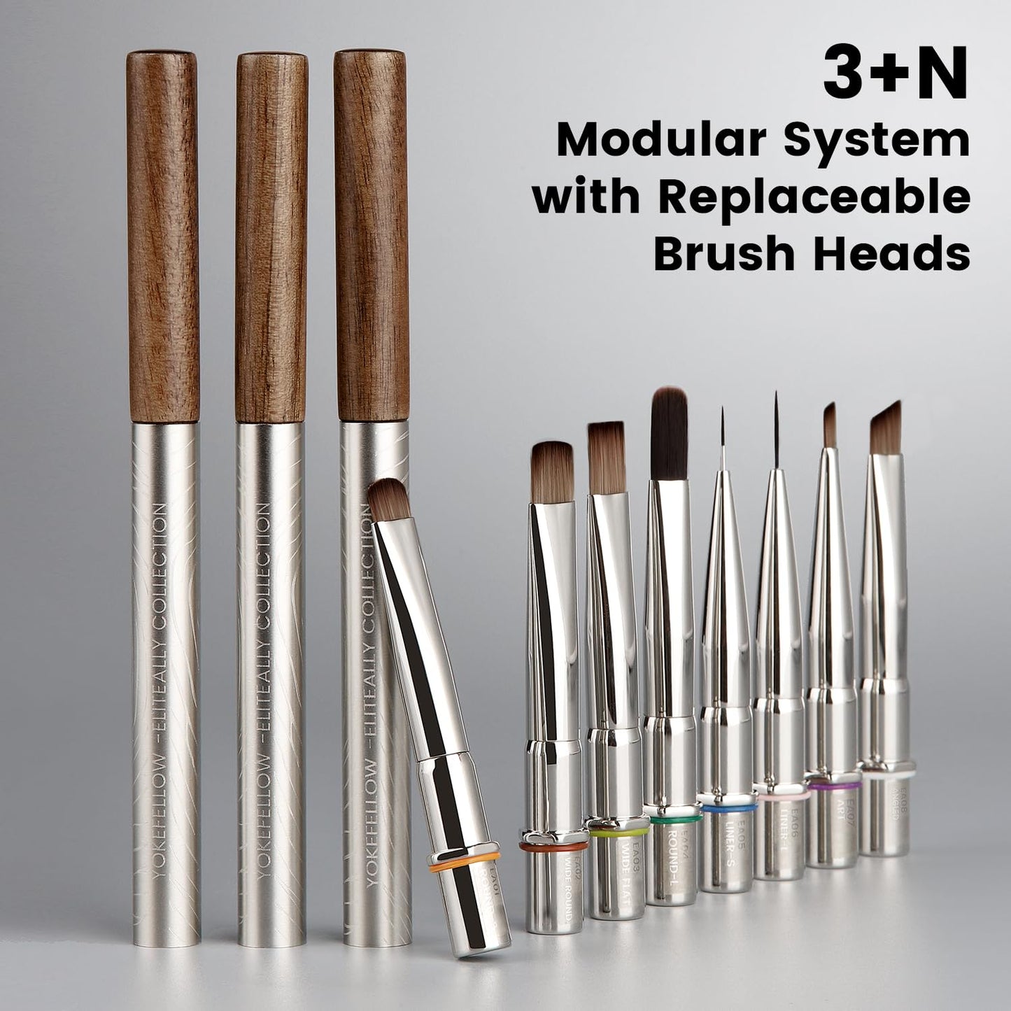 YOKEFELLOW EliteAlly Nail Art Brushes, 8pcs Nail Art Tool Set with Brush Holder, Gel Nail Brush,Extension Brush, French Tip Brush, Liner Brushes for Gel Polish Design Supply(EAkit-01)