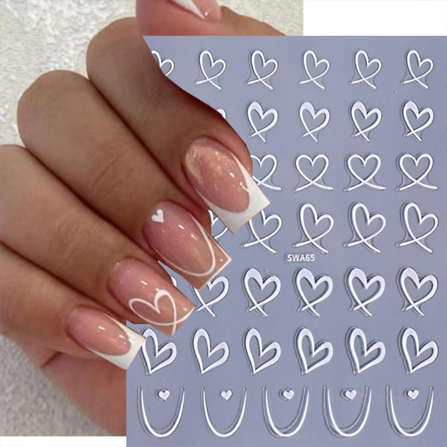 8 Sheets Valentine's Day Nail Stickers for Nail Art 3D Self Adhesive Heart Nail Art Stickers Black White Pink Valentine's Day Nail Decals Heart Nail Design Valentine Nail Art Supplies for Women
