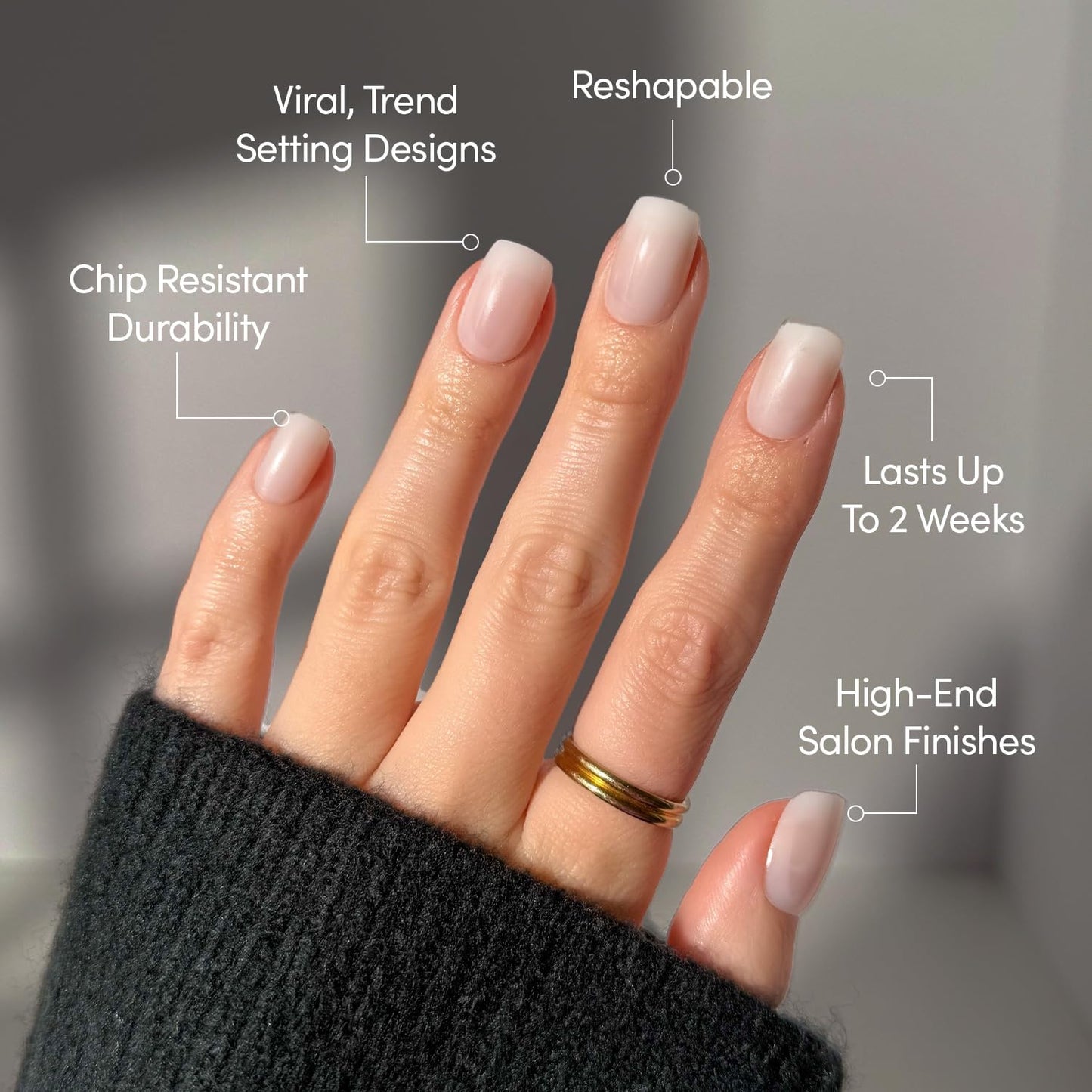 Glamnetic Press On Nails - Short Squoval Fake Nails, Milky White Nails, Clean Cut | 15 Sizes - 30 Nail Kit with Glue | Gift for Mom