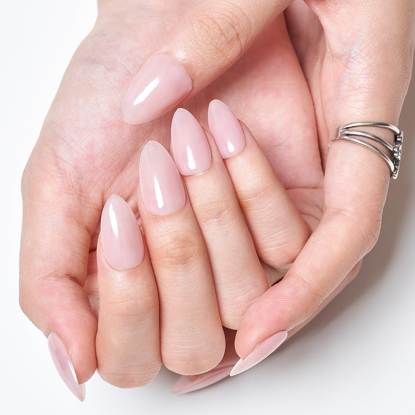 GLAMERMAID Nude Pink Press On Nails Short Almond, Handmade Jelly Soft Gel Nails Round Oval Fake Nails, Jelly Soft Gel Fake Nails Round Squoval, Extra Short Square Natural Nude Pink False Nails Tips