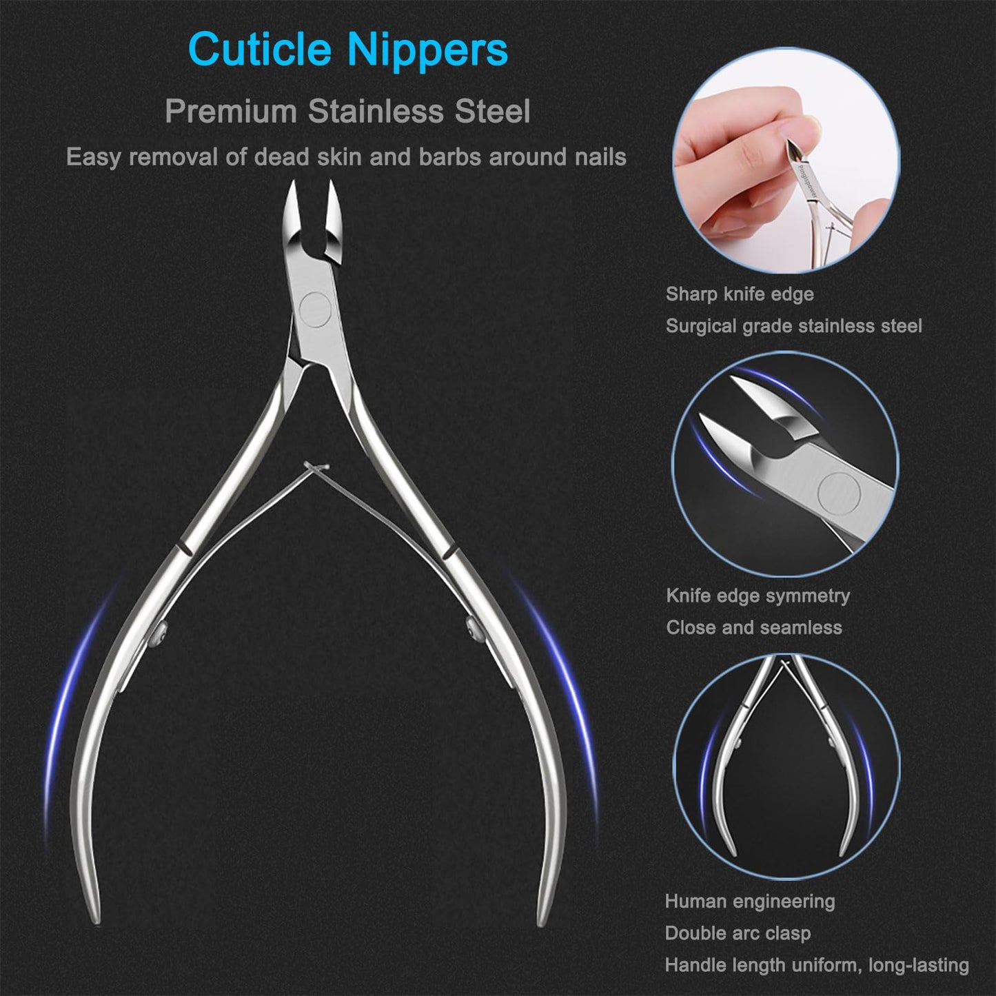 Pingispower Cuticle Trimmer & Cuticle Pusher Kit, 9PCS Professional Stainless Steel Cuticle Nippers & Cuticle Cutter Remover Manicure Tool for Women Home Salon &Travel for Fingernails & Toenails