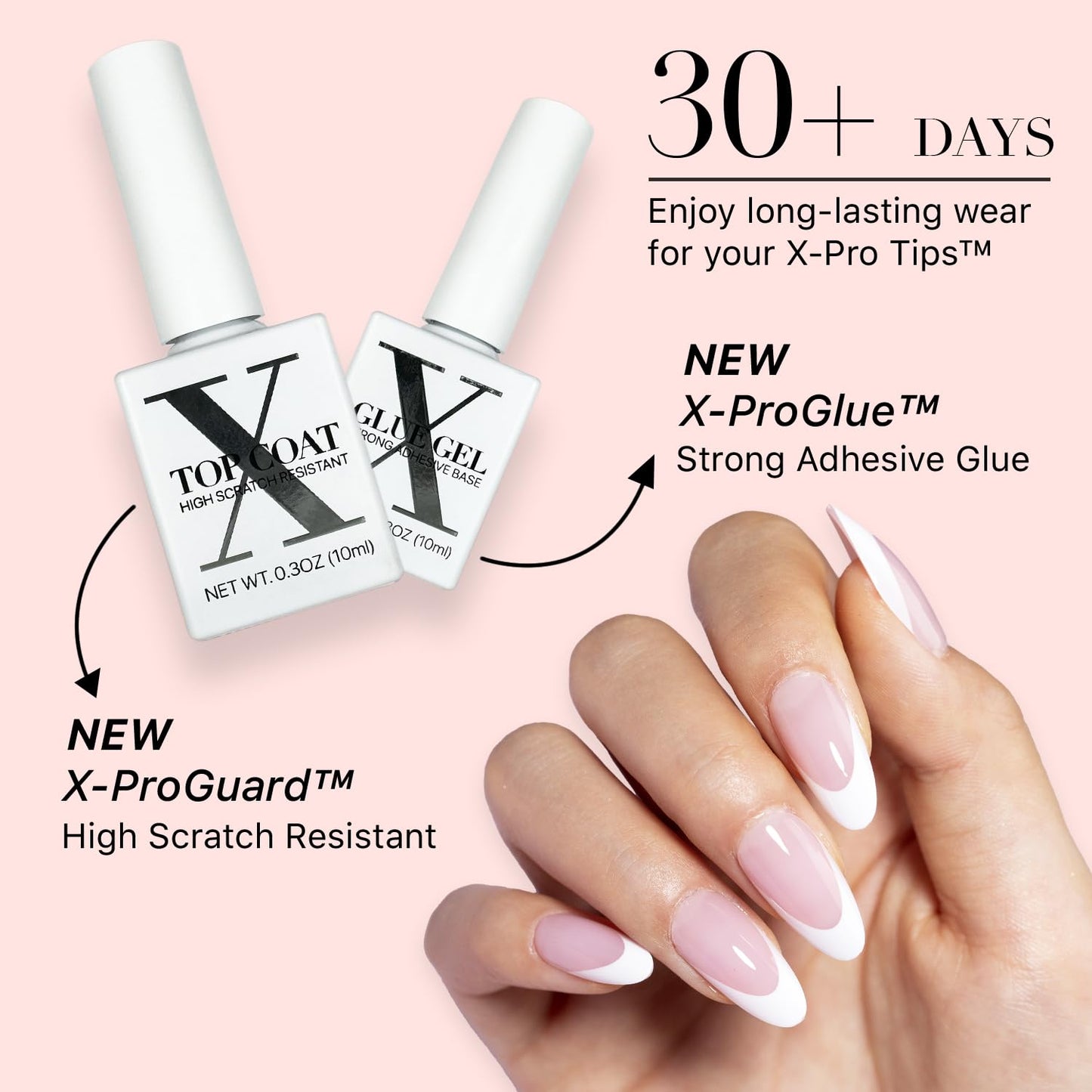 SXC Cosmetics French Tip Press On Nails – Pink Series, Medium Almond Fake Nails X-Pro Tips Starter Kit | 150PCS, 15 Sizes, 5 Styles