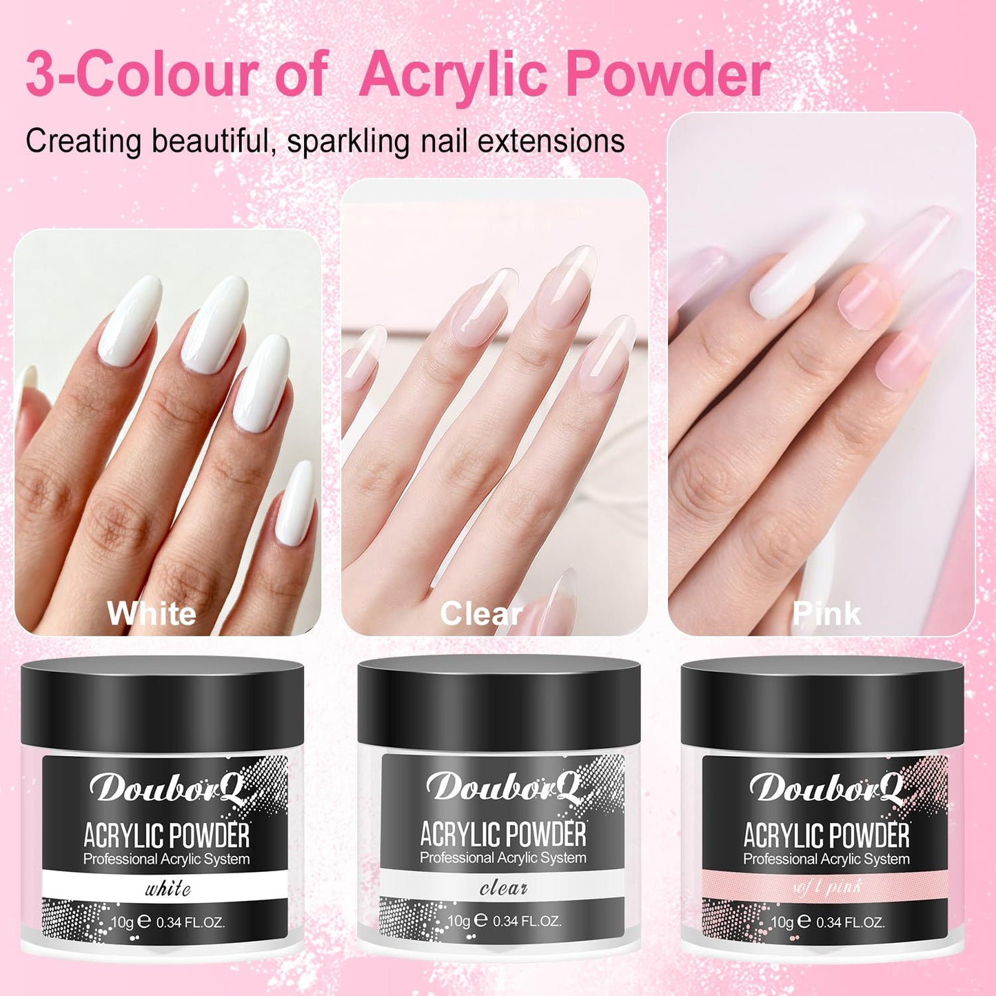 Acrylic Nail Kit -Clear White Pink Acrylic Powder with Nail files Brushes Nail Tips Nail Supplies Starter for Women Home & Salon