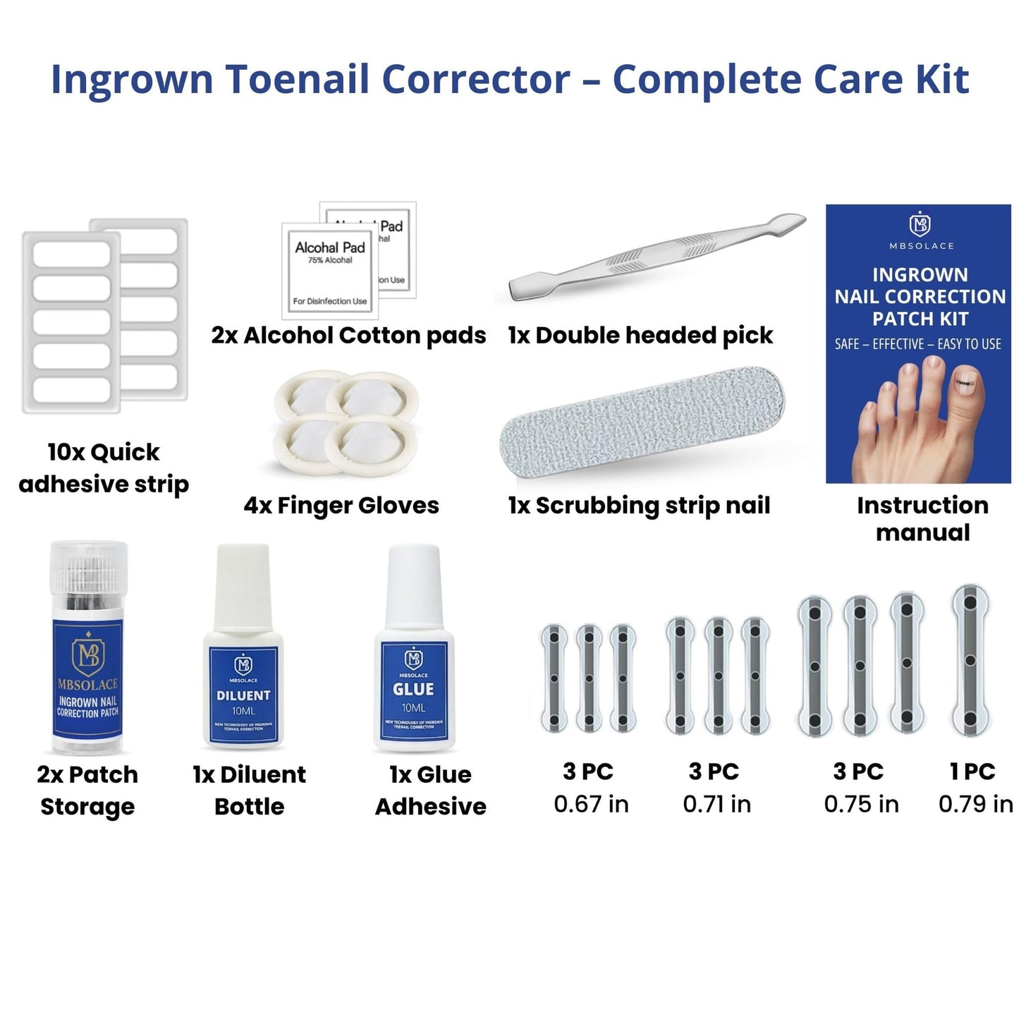 Premium Titanium Alloy Ingrown Toenail Corrector & Treatment Kit– Hypoallergenic Curved Toenail Corrector Strips– Toenail Straightener, Water-Resistant, Quick Relief, Easy Home Use, 10 Pcs in 4 Sizes