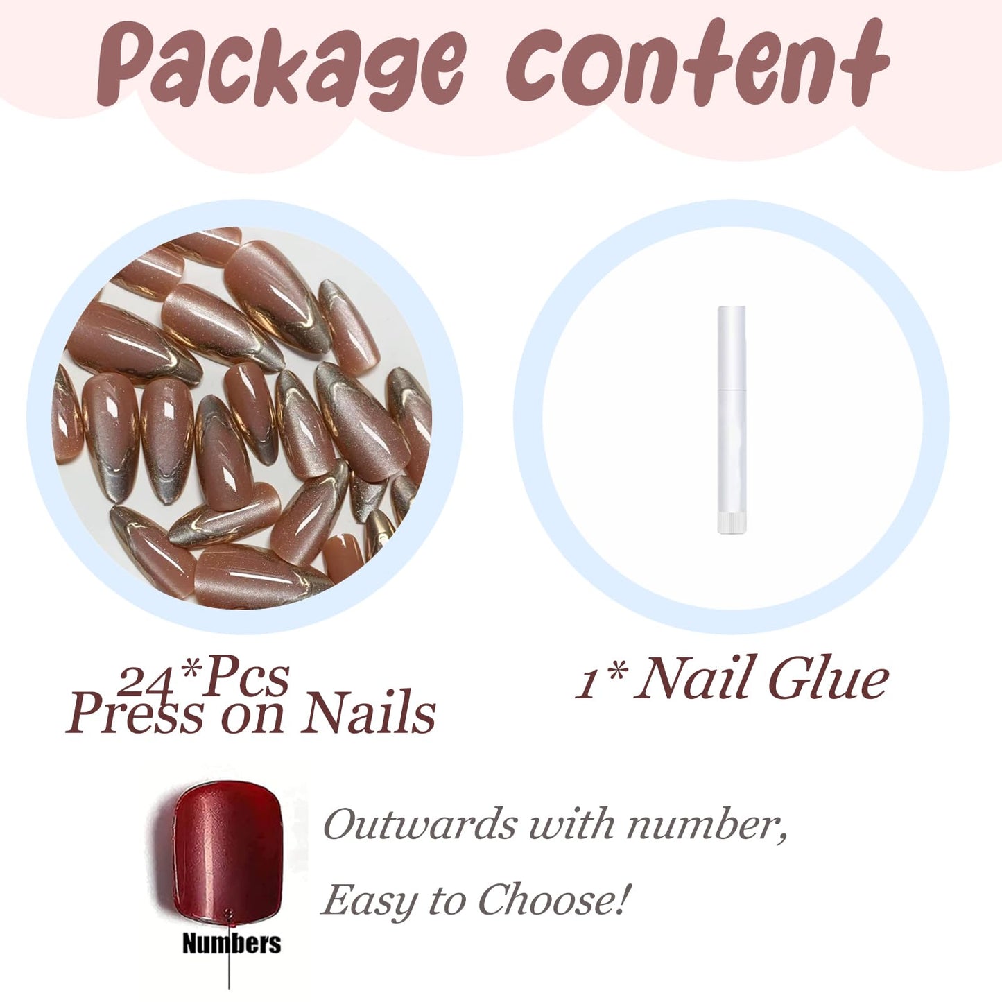 BABALAL Press On Nails, Medium Stiletto Fake Nails, Gold Chrome nails Powder French Tip, Cat Eye Bling Shiny, Glossy Full Cover Glue On Nails For Women And Girls 24Pcs Reusable