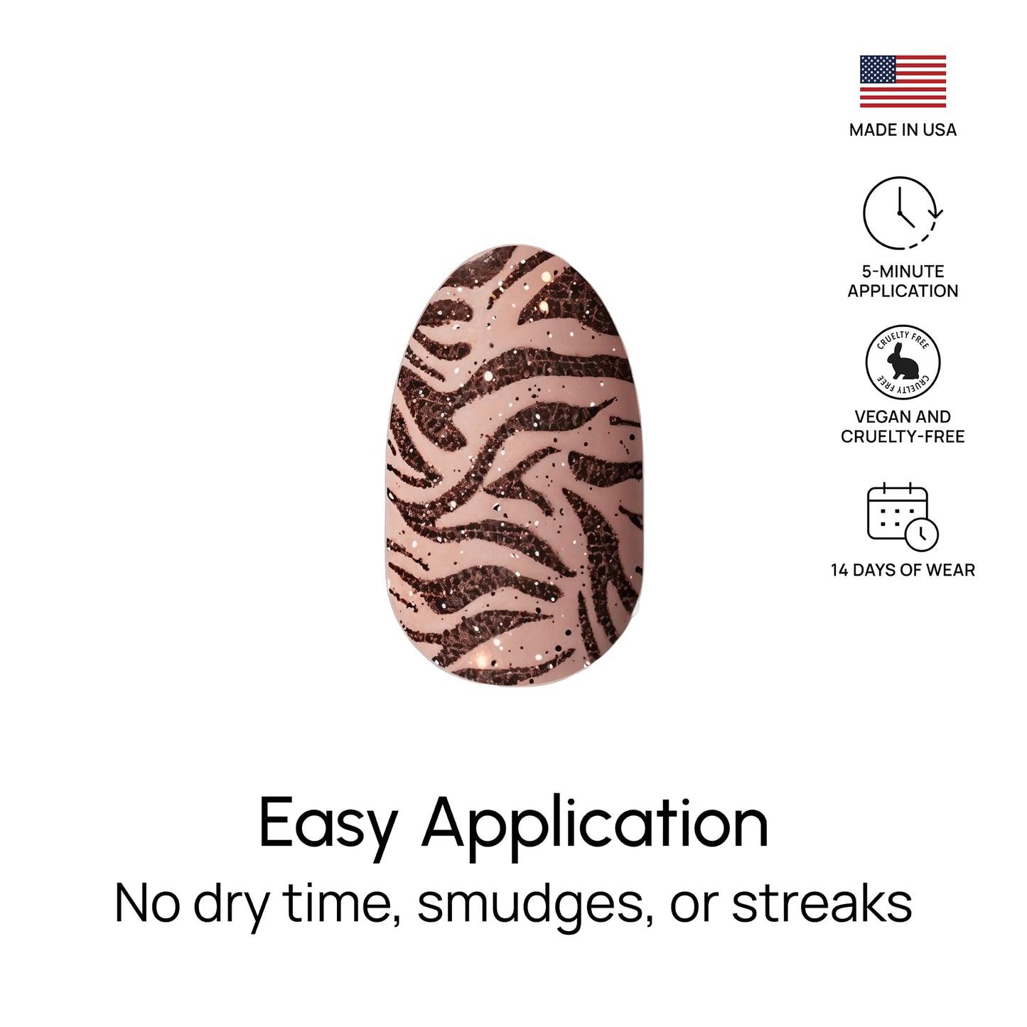 Color Street Born to Be Wild Nail Strips - Brown & Taupe Animal Print with Gold Glitter, Glitter Finish, 16 Double-Ended Nail Polish Strips