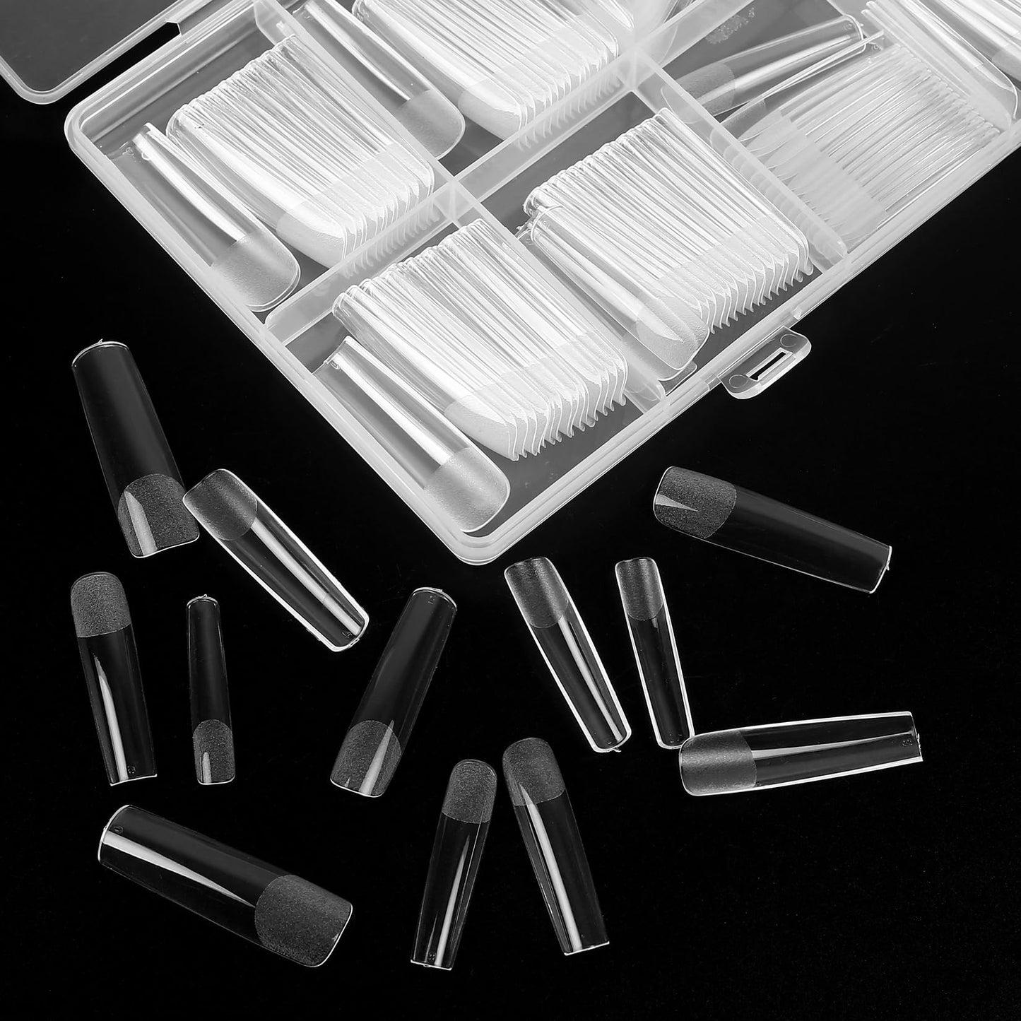 KOXXIAMOQ 240 Pcs Square Extra Long Clear Nail Tips for Acrylic Nails, No C Curve Tapered Square Full Cover Press on Nail Tips Traceless for Extension Tips DIY (Clear)