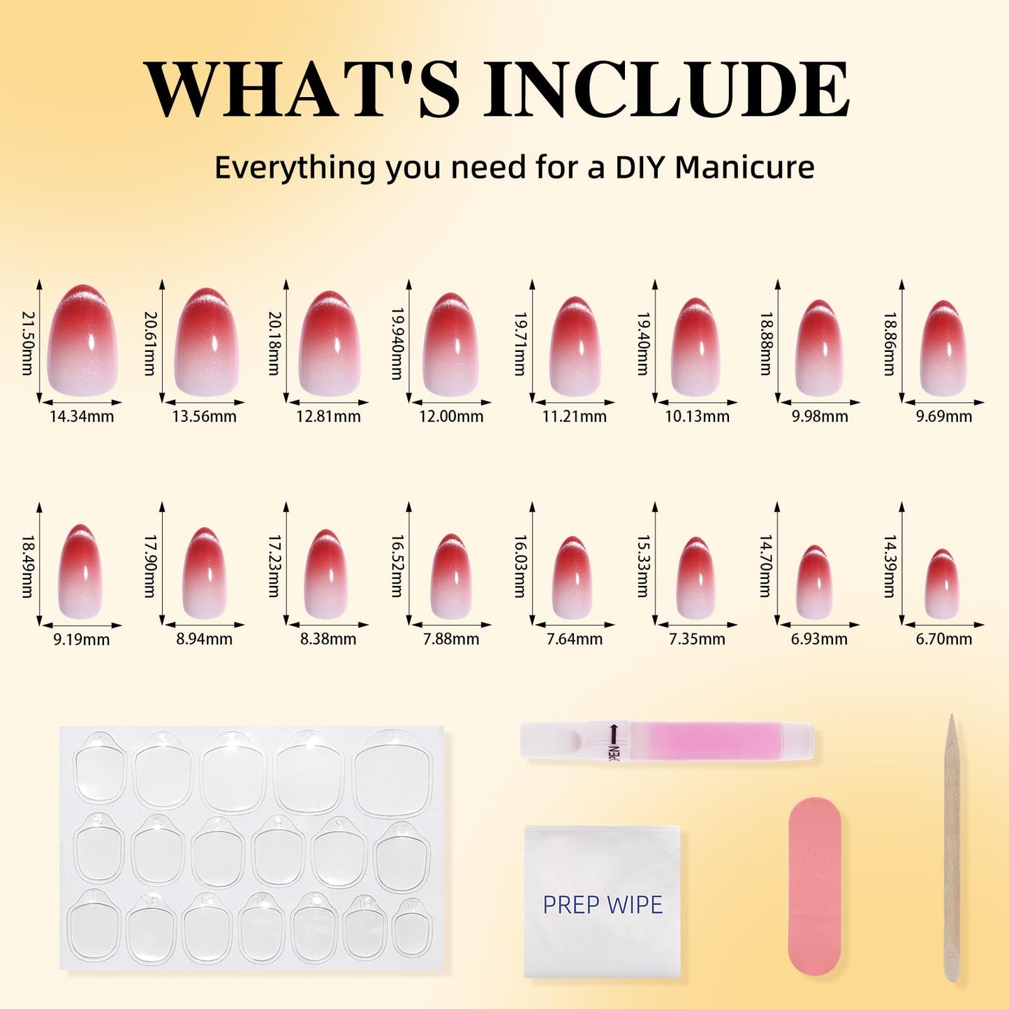 Leefrei Cat Eye Press On Nails Short Almond - Red to Nude Gradient Fake Nails with Shimmer, Reusable Glue On Nails for Women, 16 Sizes 32 Pieces Nail Kit with Glue, Crimson Drift