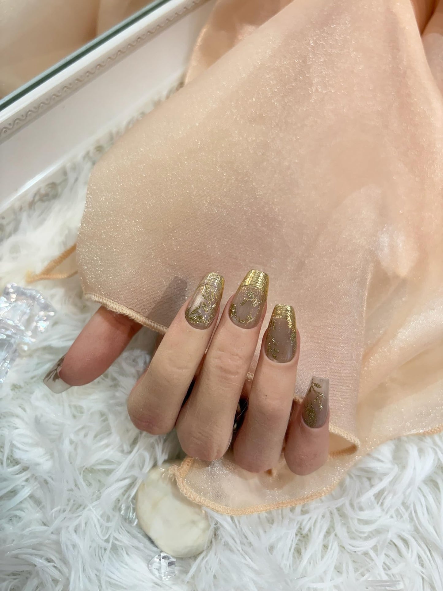 SIMAYKUWA New Chinese Style Nail Stickers - Gold Foil Glitter Golden Branches Jade Leaves Design, Self-Adhesive Nail Art Decals A Set of 1 Sheets