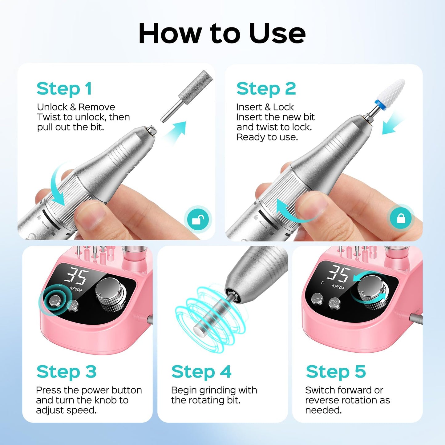 COSLUS E50 Professional Electric Nail Drill: 35000RPM Steady Power with LED Display for Acrylic, Gel & Natural Nails - Easy to Use for Women, Nail Art Practice, Desktop Nail File at Home DIY or Salon