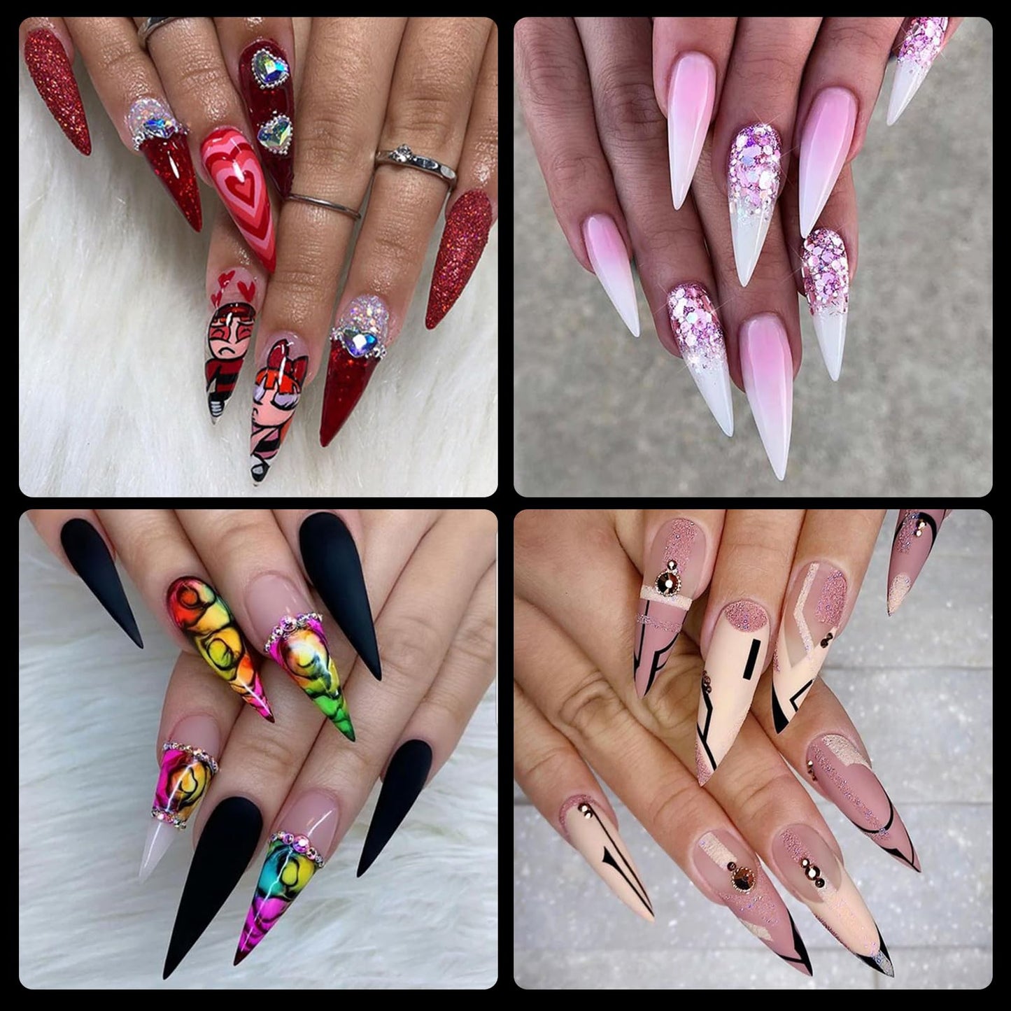 LoveOurHome 240pc XXL Stiletto Nail Tips Long Fake Nails Clear Press ons Nail Stiletto Soft Gel Nail Tip Extra Long Full Cover Pointy Artificial False Nails 12 Sizes for Gel Acrylic Nail Extension