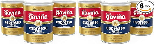 Café Gaviña Espresso Roast Extra Fine Ground Coffee,100% Arabica Dark Roast,10 oz Cans,(Pack of 6)