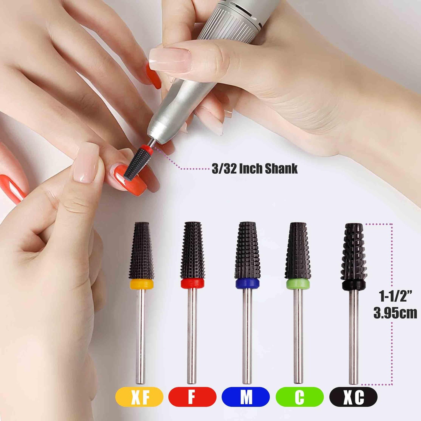 Yakamoz 5Pcs Ceramic Nail Drill Bit Set - 3/32" Professional Electric Nail File Bit Kit Cuticle Nail Bits for Acrylic Nails Poly Gel Removal, Manicure Nail Salon Supplies, Two-Way Rotation