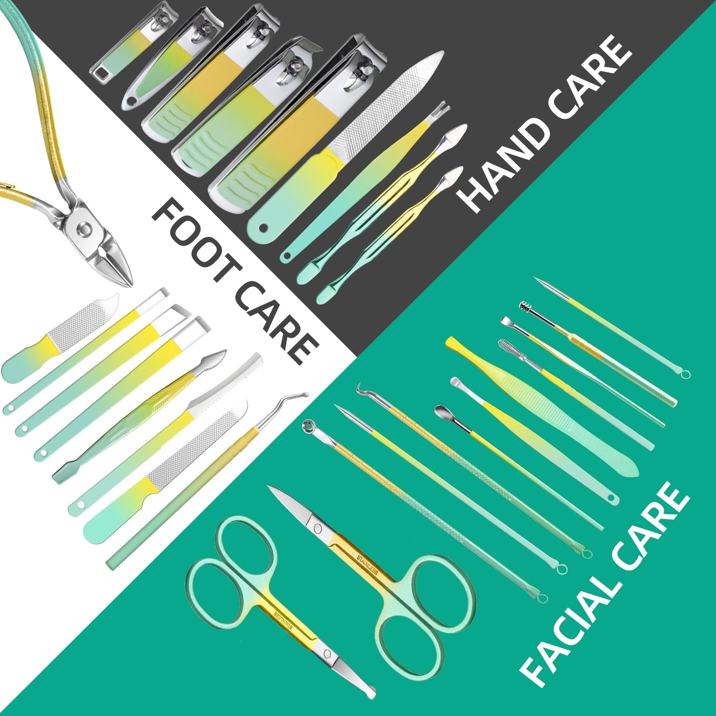 Manicure Set 30 in 1 Nail Clippers Set,Nail Manicure Kit for Women,RedFlow Toenail Clippers,Pedicure Kit,Pedicure Tools,Suitable for Travel Manicure Tools,Toe Nail Kit,Nail Care Kit(Yellow Green)