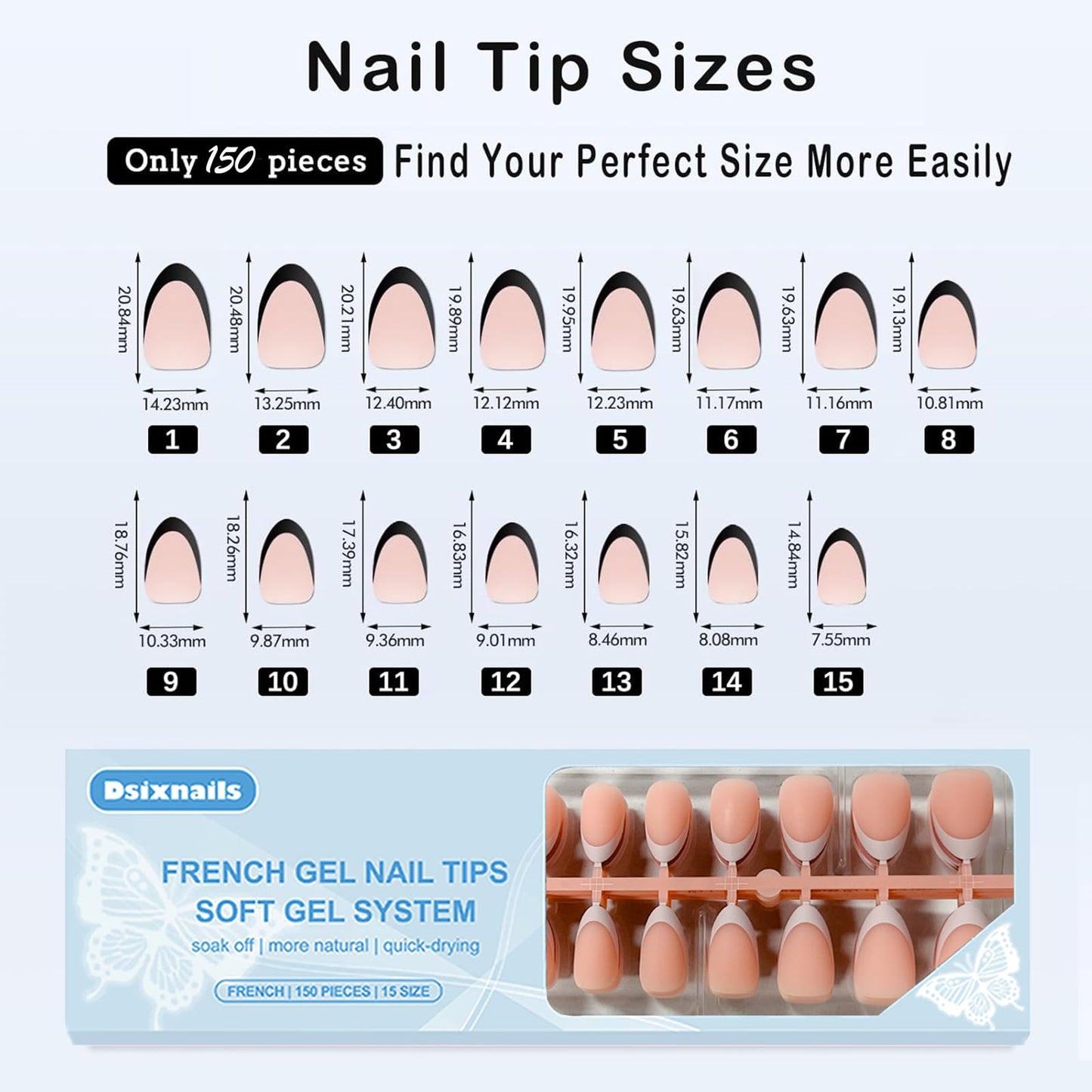 300Pcs Alomod French Tip Press on Nails, Short Soft Gel Nail Tips in 15Sizes, 3 in 1 Pre-lasting Acrylic Fake Nails, No Need to File False Nail Tips Extension for Women Nails Art DIY