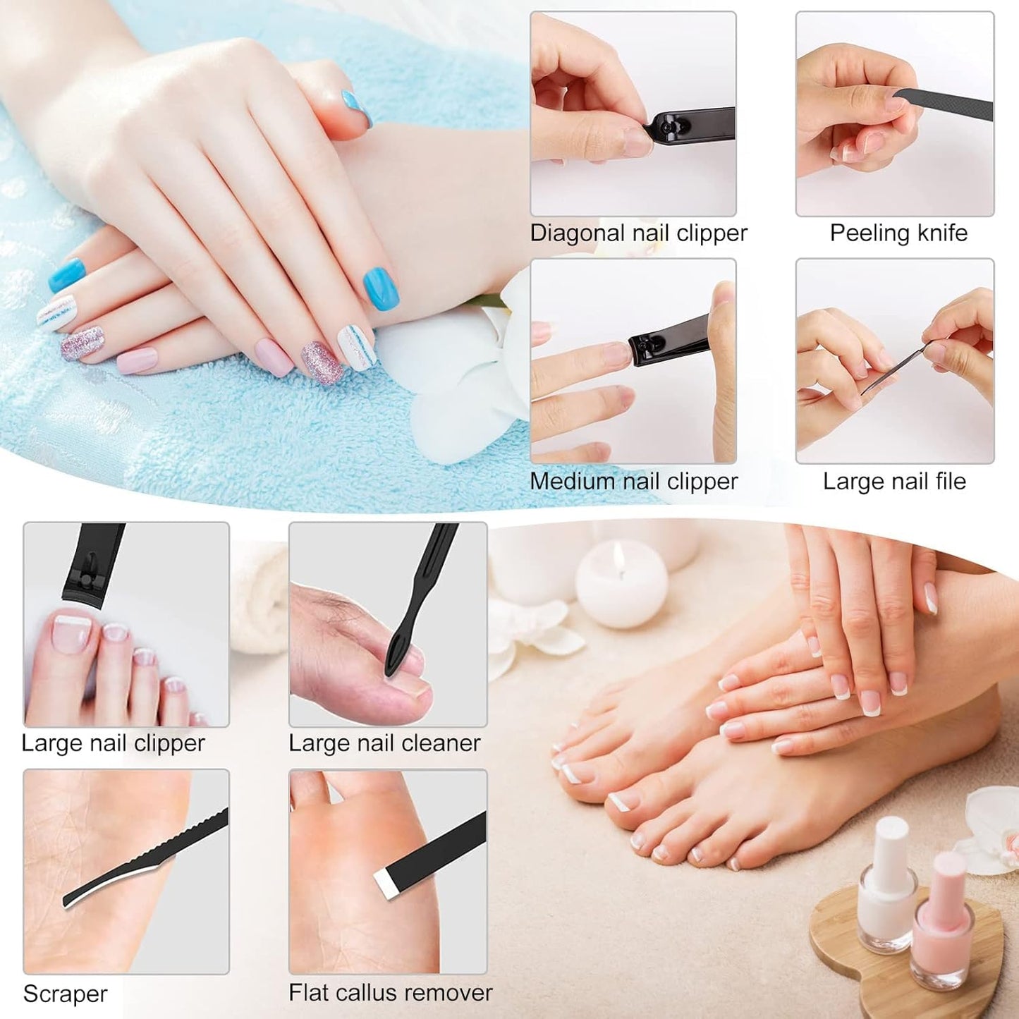 Manicure Set Pedicure Kit Womens Nail Clippers Set 32 in 1 Professional Grooming Care Tools Nail Kit Including Facial, Fingernails and Toenails Care with Travel Case Men Women