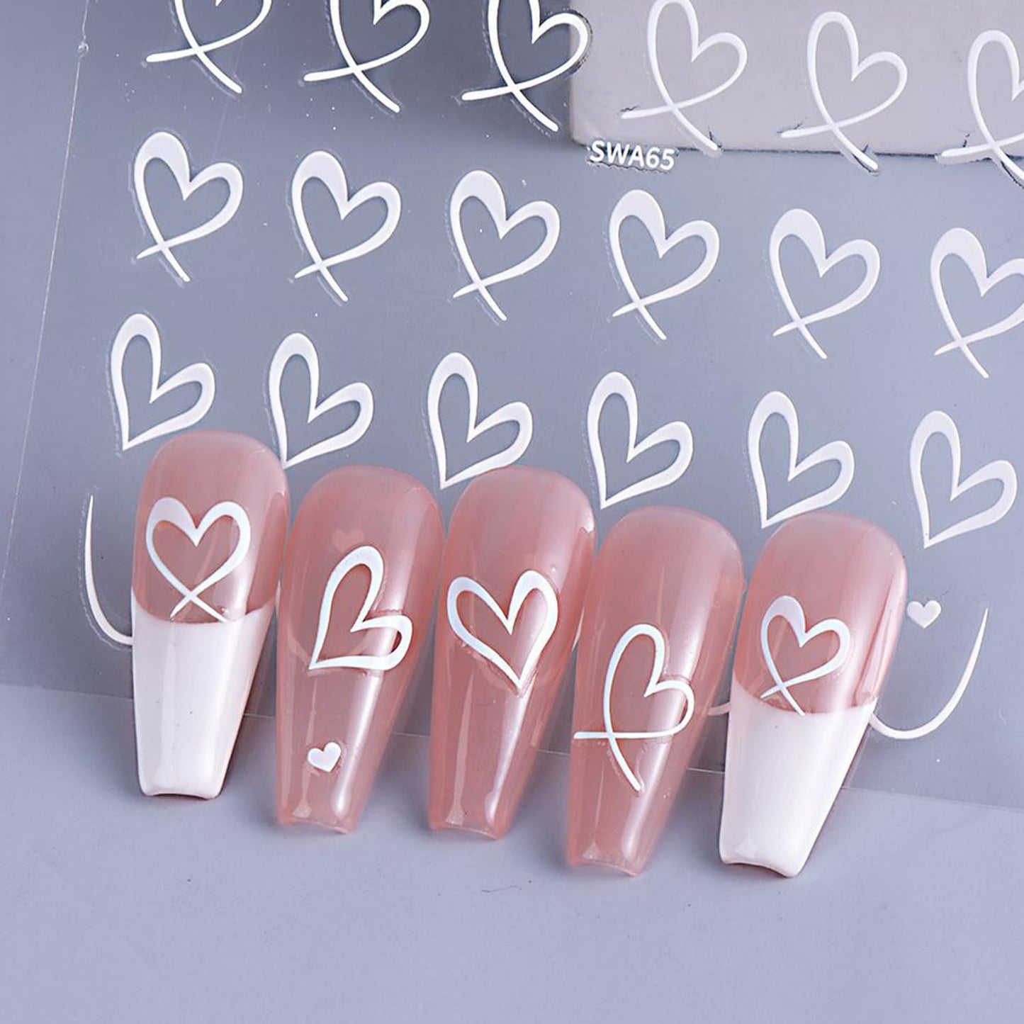 3pcs Valentine's Day Nail Art Stickers 3D Black White Pink Lines Love Heart Nail Decals Irregular French Stripe Lines Simple Valentine's Design DIY Adhesive Stickers Hearts Manicure Decor for Women