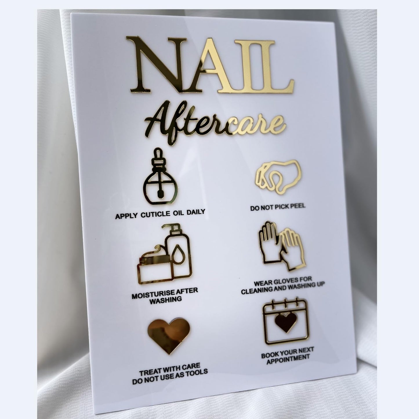 Press On Nails Sizing Kit Card 5x7 inch Nails Aftercare 3D Acrylic Sign Advice for Nail Room Decor
