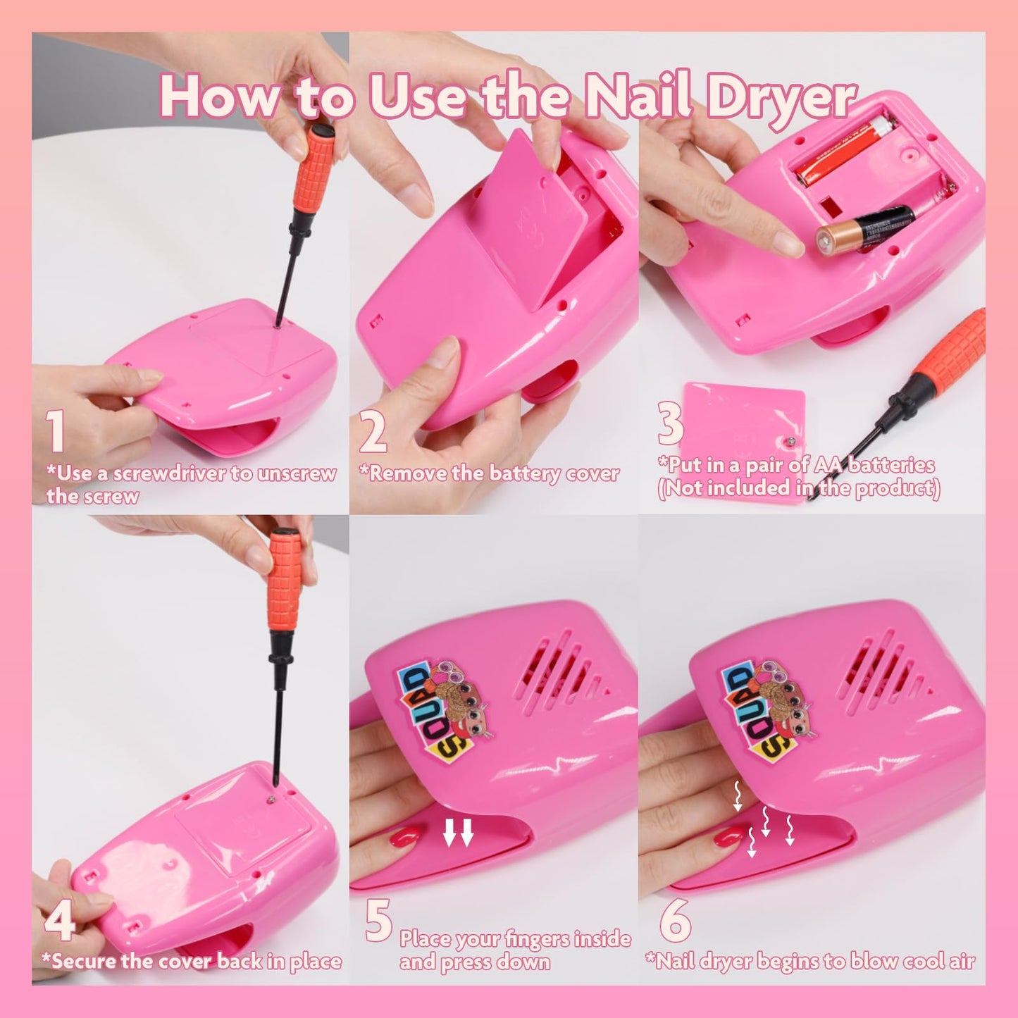 L.O.L Surprise! 8 pc Non Toxic Nail Polish Set for Kids with Nail Dryer | Peelable Nail Varnish Kit for Ages 3+ by Townley Girl