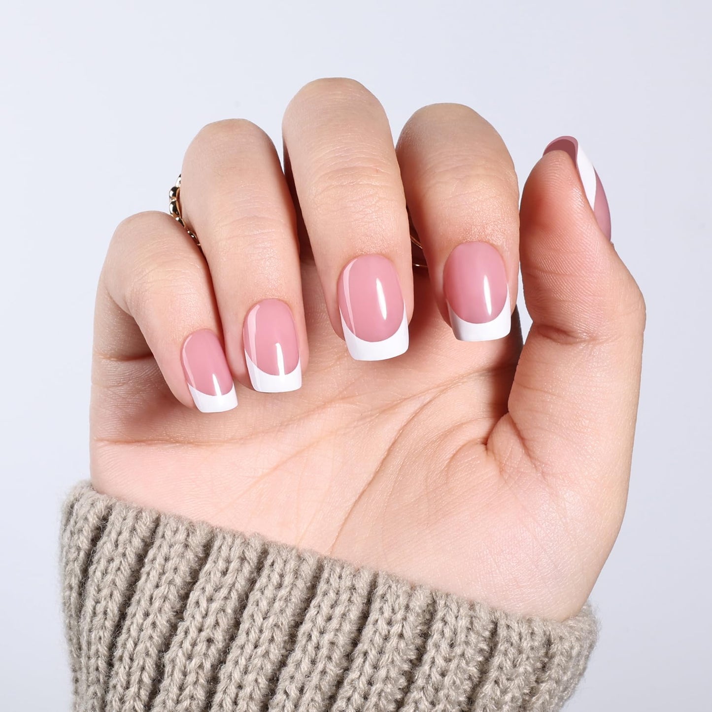 White French Tip Press On Nails Square - Short Square Pink Fake Nails with Nail Glue, White French Tip Press On Nails Reusable Stick On Nails in 15 Sizes 30 Nail Kit for Women & Girls | Salon Quality