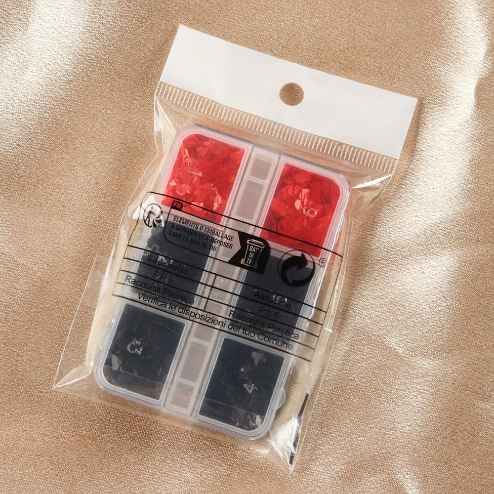 1 Box 2 Color Holographic Poker Nail Glitter Red Black Peach Hearts Nail Sequins 3D Letter Nail Flakes Sparkly Powder Flakes Shiny Nail Glitter Alphabet Nail Sequins Glitter for Nails Art 6 Grids