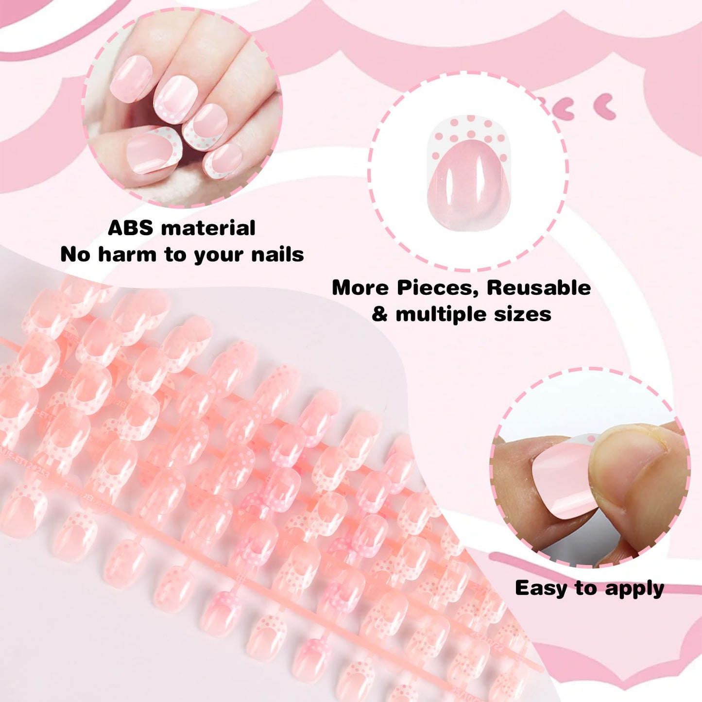 SIUSIO 120pcs 5 Pack Children Acrylic Fake Nails Press on Full Cover Short False Nail Art Kits Set Surprise Gift for Kids Little Girls Women - Polka Dots