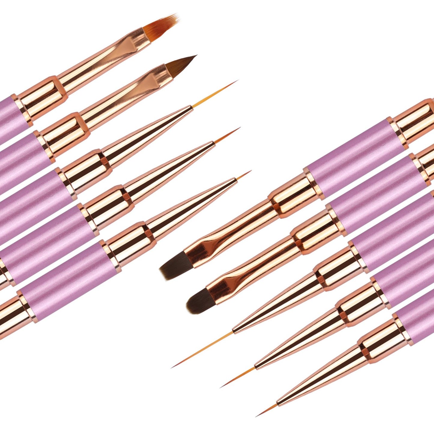 5Pcs Nail Art Bushes Set, Professional Double-Ended Nail Brush Kit for Details, Long Lines, Ombre, 3D Design, Perfect for DIY Gel Polish Acrylic Nail Drawing (Purple)