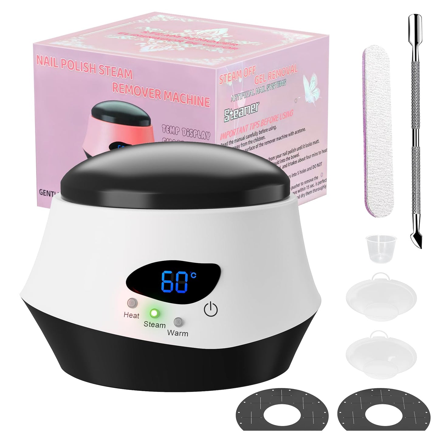 LINBEAUTI 50W Nail Steamer Gel Nail Polish Remover MachineQuick Nail Gel Removal Steamer Acrylic Nail Remover Gel Polish Remover for Salon Home Use Portable Electric Nail Steamer Tools