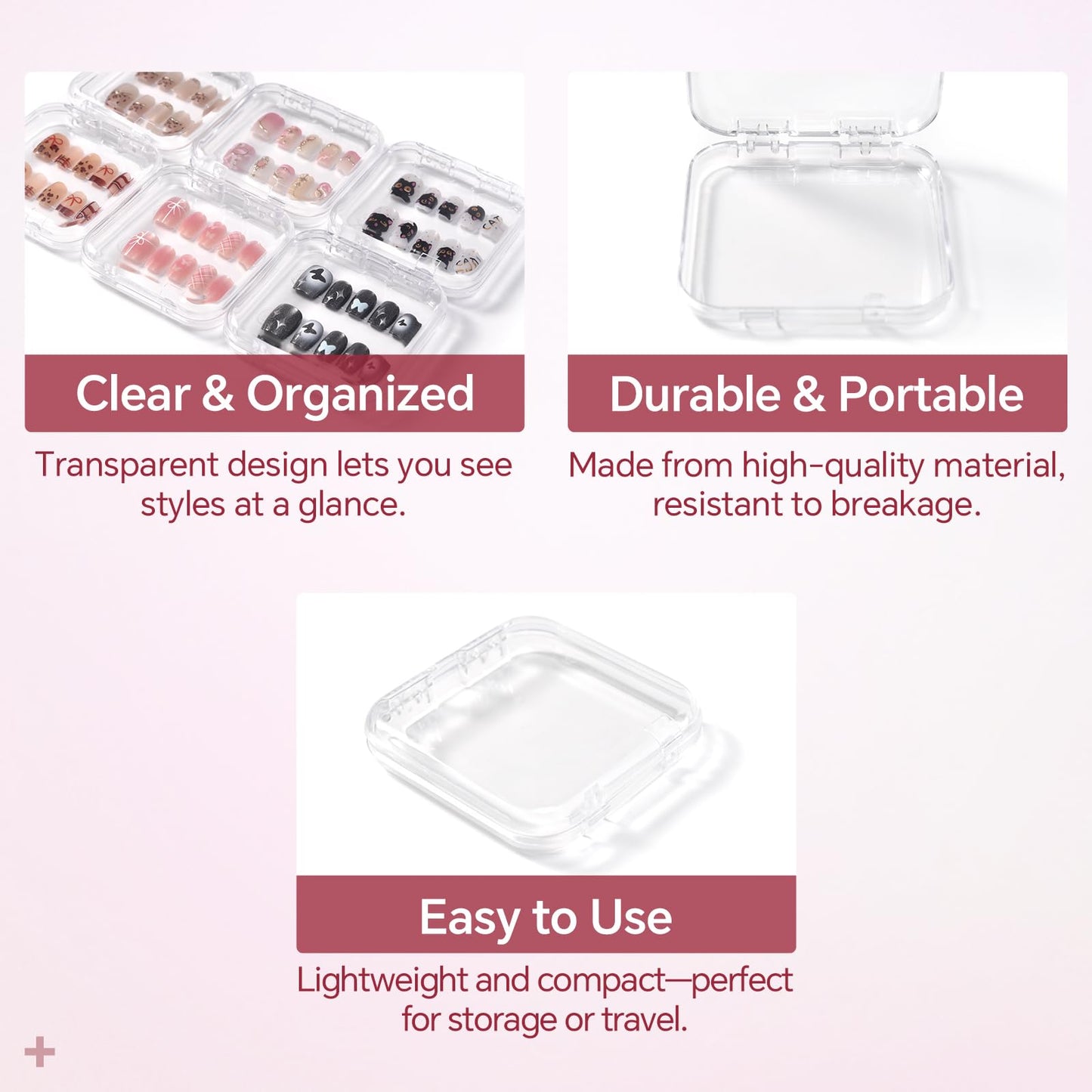 siyuwuro 18Pcs Press On Nail Storage Box with 90Pcs Adhesive Double Sided Tape for Artificial Fake Nails Organizer Case Clear Nail Packaging Container Box Nail Display Nail Salon Supplies