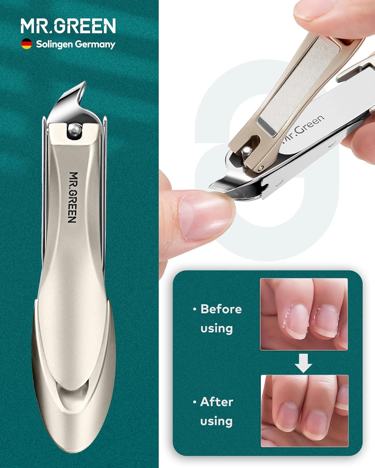 MR.GREEN 8-in-1 Manicure & Pedicure Set – Professional German Stainless Steel Nail Clippers Grooming Kit with Splash-Proof Nail Clipper & Leather Travel Case (Chestnut Brown)