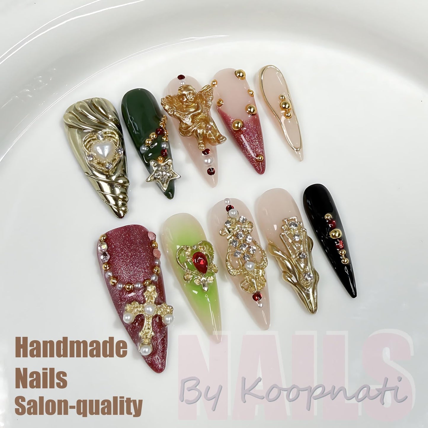 Handmade 3D Nail Art Press Ons Homemade Press On Nails French Tip With 3D Pink Star Flower Design Fake Nail For Women M