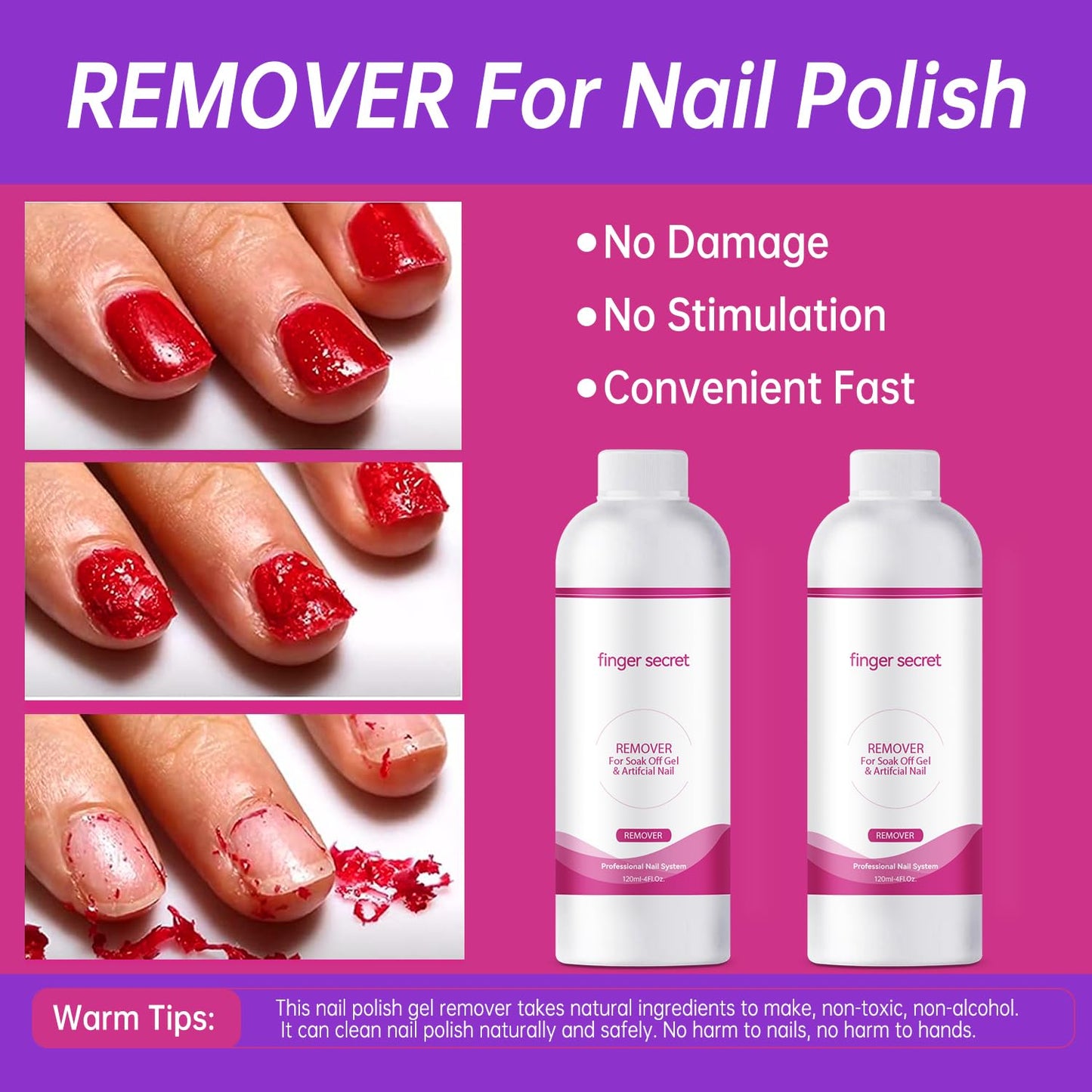 BEVINAS Nail Polish Remover 8Fl.Oz Nail Polish Remover Kit Polish Remover for Nails Glue Artificial Nails,Glitter Polish,Hard Builder gel,dip powder,poly gel,acrylic powder Remove
