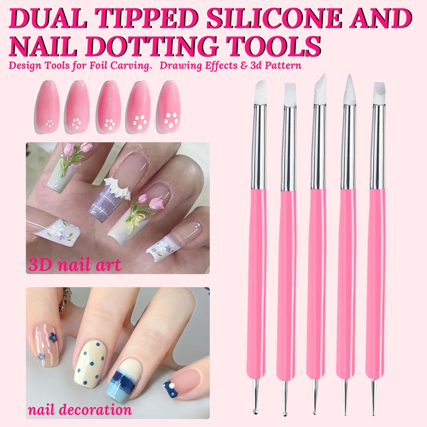 ESUOHYM Nail Stand For Press On With Nail Art Brushes Nail Holder For Painting Practice Display Presson Nails Nail Art tools Set with Nail Dotting 3D Sculpting tools, Practice Kit Tech
