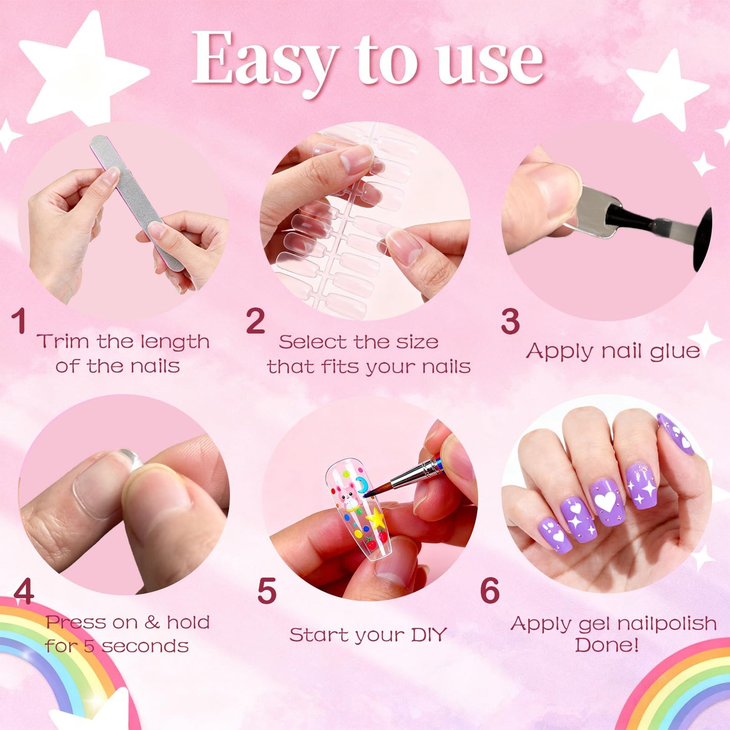 OPkssnails Short Kid Nail Tips,360Pcs Almond Soft Gel Nail Tips Pre-Shaped Press On Nails For Kids,Clear Acrylic Half Matte Full Cover Fake Nail For Kids DIY Extension & Salon Use12 Sizes