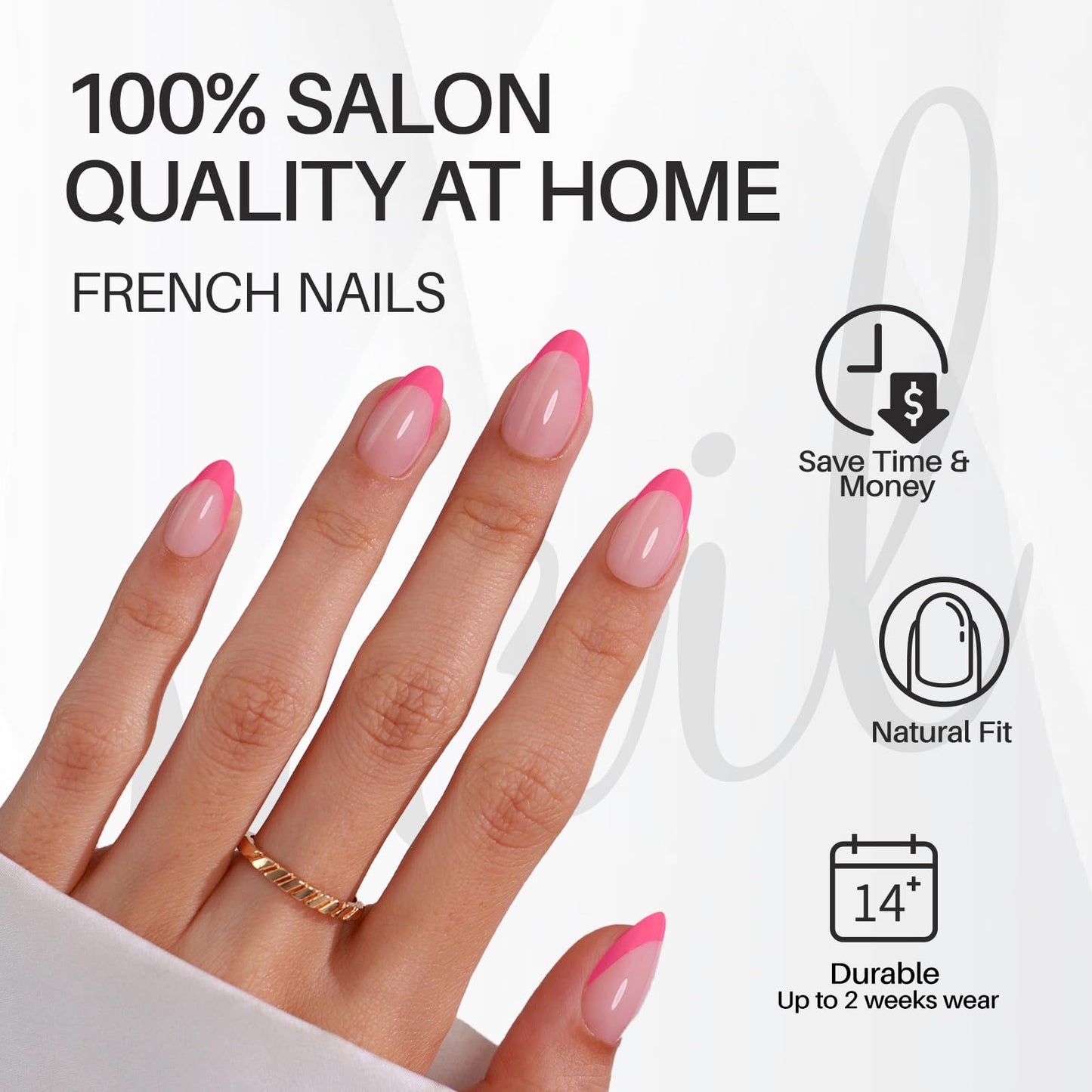 Pink French Tip Press on Nails Almond - SHANGMENG Soft Gel Valentines Press on Nails Short for Women Gift, Naturally Fit Glue on Nails in 16 Sizes - 32 Reusable Fake Nails Kit with Glue, Dolce Pink