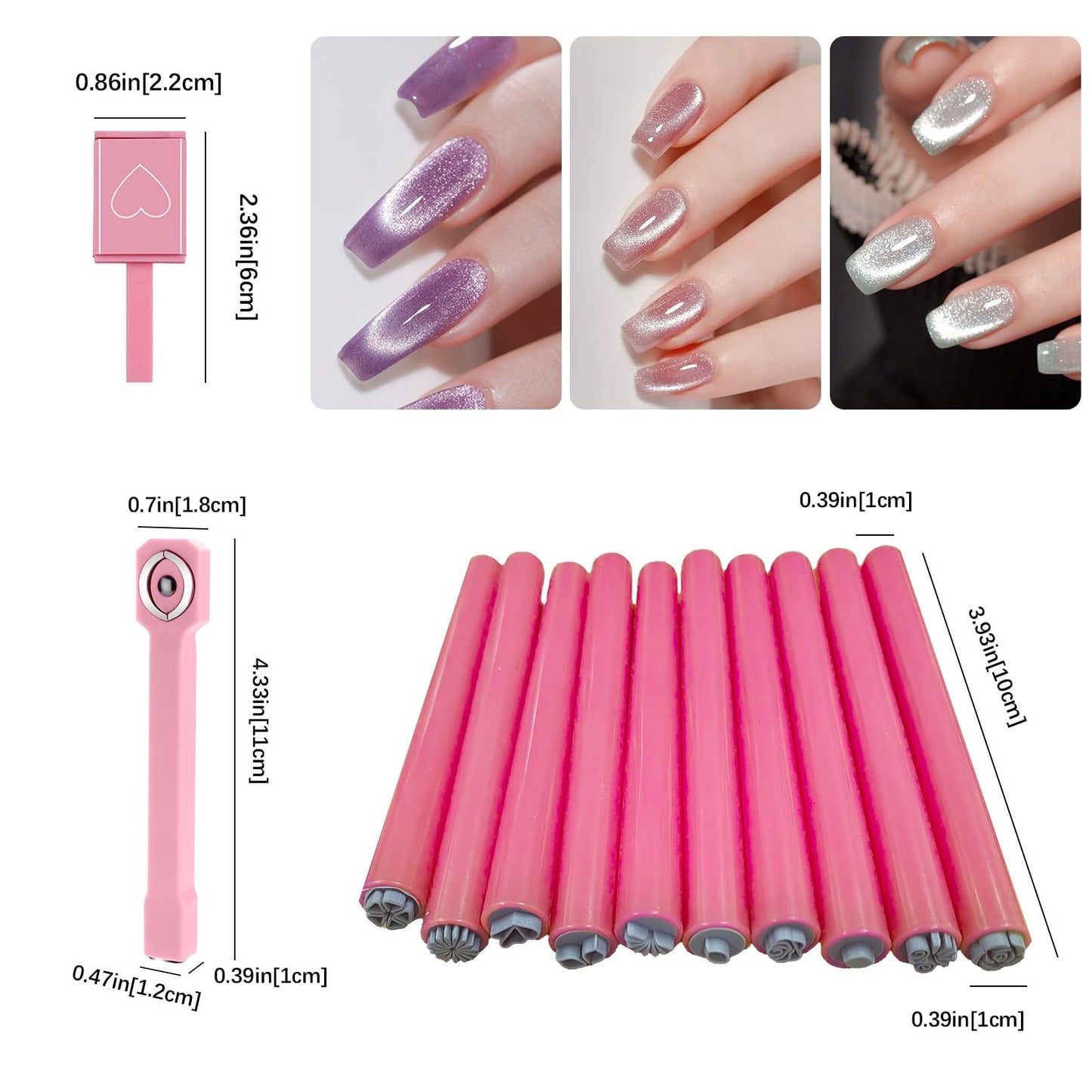 10Pcs Nail Art Stamp Pen Nail Art Flower Stamp Pen with 3 in 1 Nail Magnets tools Nail Magnet Stripe Nail Magnet kits, Nail Art Stamp Pens DIY Nail Art Tools for Salon DIY Home Manicure