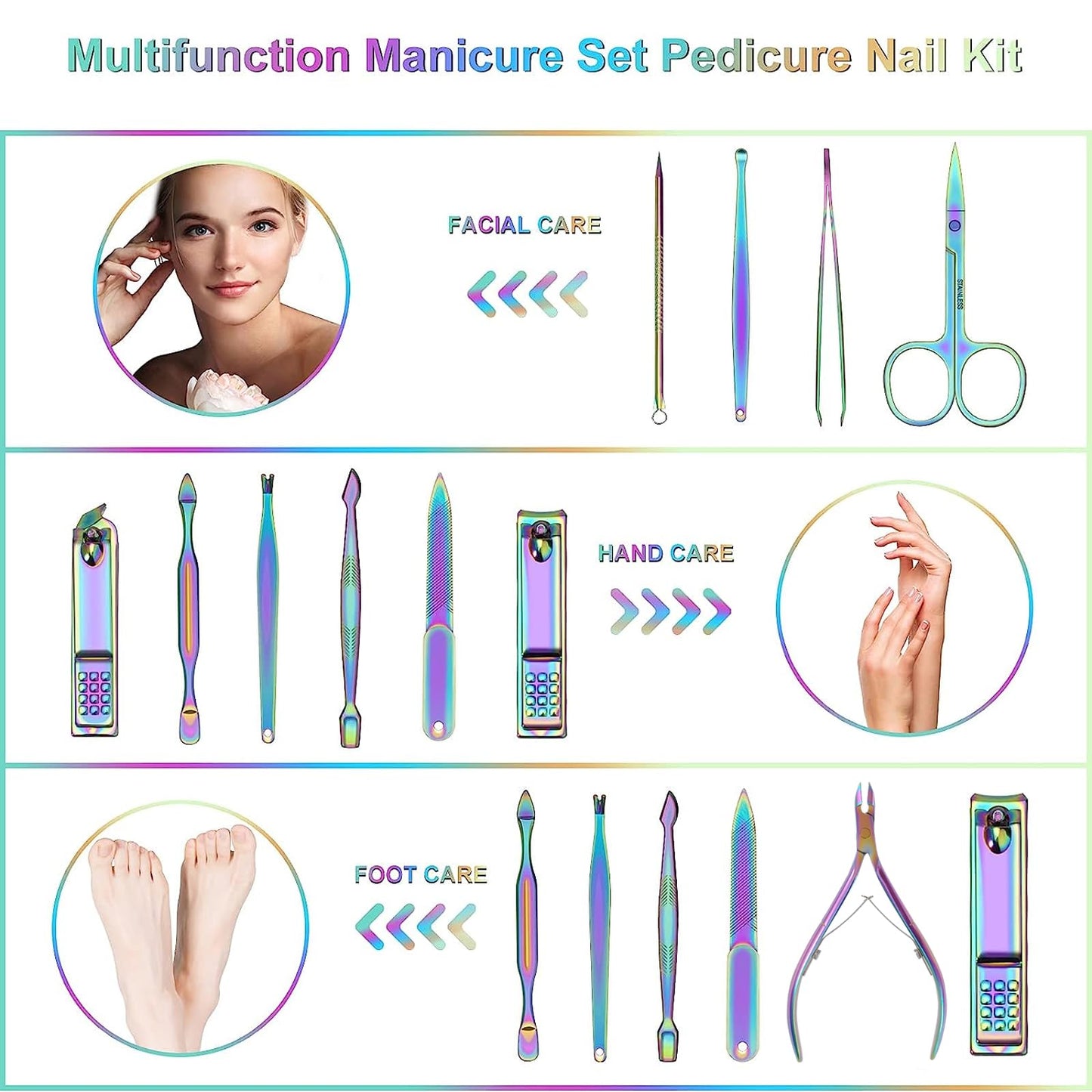 ANRUI Manicure Set Nail Clippers Pedicure Kit - 12pcs Stainless Steel Nail Kit, Colorful Professional Nail Care Kit Nail Files & Scissors Tools for Hands Foot Facial - Pink