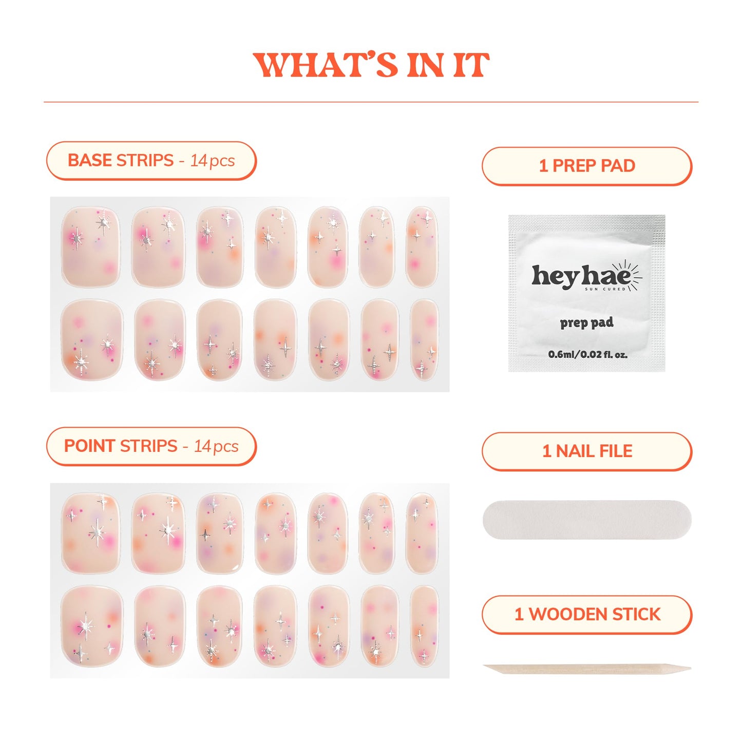 Heyhae Semi Cured Gel Nail Strips | No LED Lamp Needed | Summer, Aura, Pink | Easy Apply & Remove, Salon Quality |Includes 28 Strips, 1 Prep Pads,Nail File&Wooden stick-Hey, Shining Just for Me?
