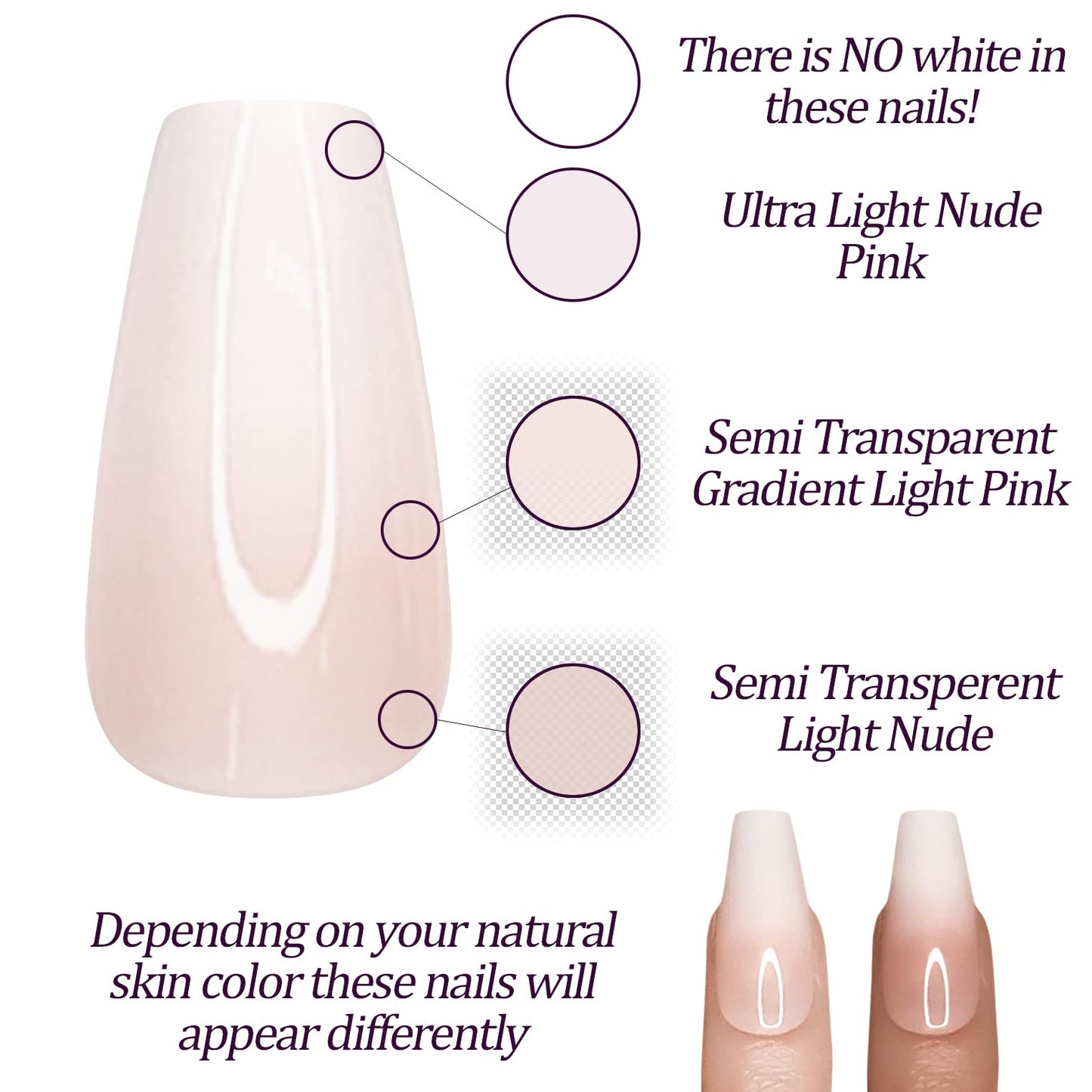Hypnaughty 24 Pcs Rhinestone Luxury Coffin Press on Nails with Design and Glue Long Fake Nails Nude and White Ombre with Rhinestones Glossy Glue On False Nails (Rhinestone)