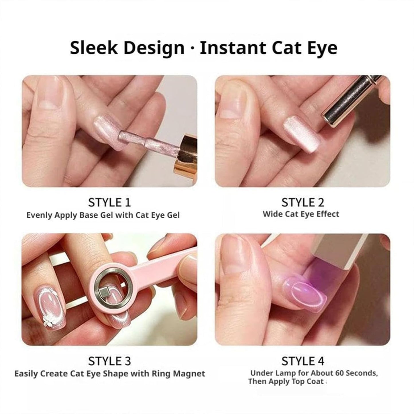 Ring-Shaped Cat Eye Magnet for Nails, Hollow Magnetic Design Circle Cat Eye Magnet for 3D Halo French Tip Nail Art, Home Salon DIY Manicure Tool (2Pcs-Purple+Black)