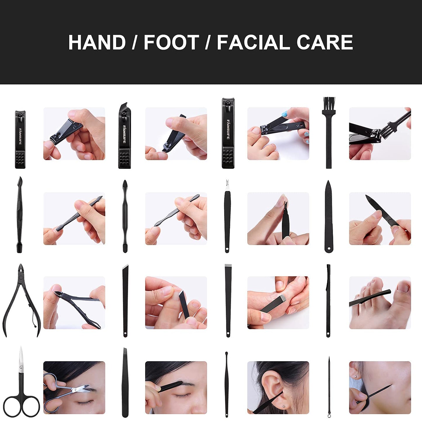 Manicure Set, FAMILIFE Nail Clippers Set Professional Manicure Kit 11 in 1 Stainless Steel Pedicure Tools Kit Grooming Kit and Gifts for Men, FAMILIFE Manicure Set Nail Clippers Pedicure Kit Manicure