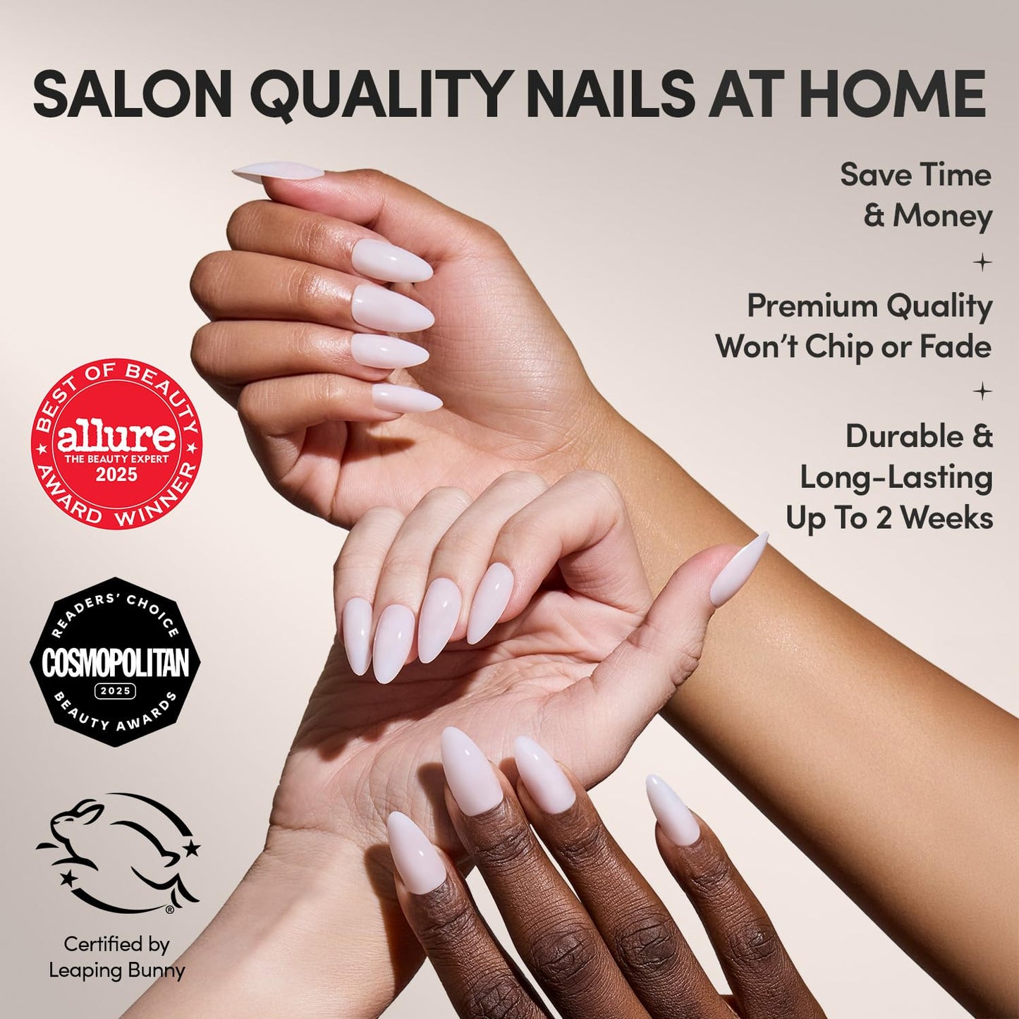 Glamnetic Press On Nails - Medium Almond Fake Nails, Milky Pink Nails, Blush Blanket | 15 Sizes - 30 Nail Kit with Glue | Gift for Mom