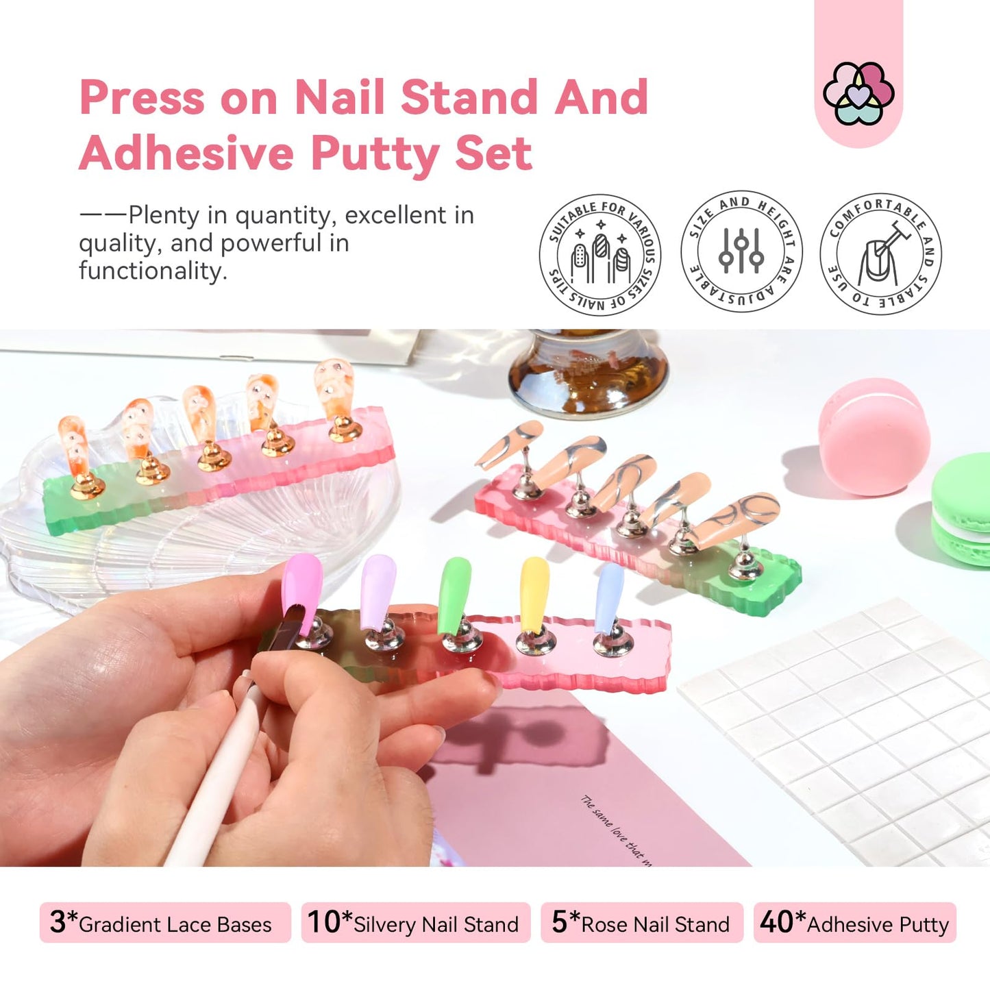 SAVILAND 3 Sets Nail Stand: Strong Magnetic Nail Holder for Painting Nails with Reusable Putty SAVILAND Nail Stand for Press On Nails Display Strong Magnet Fake Nail Holder