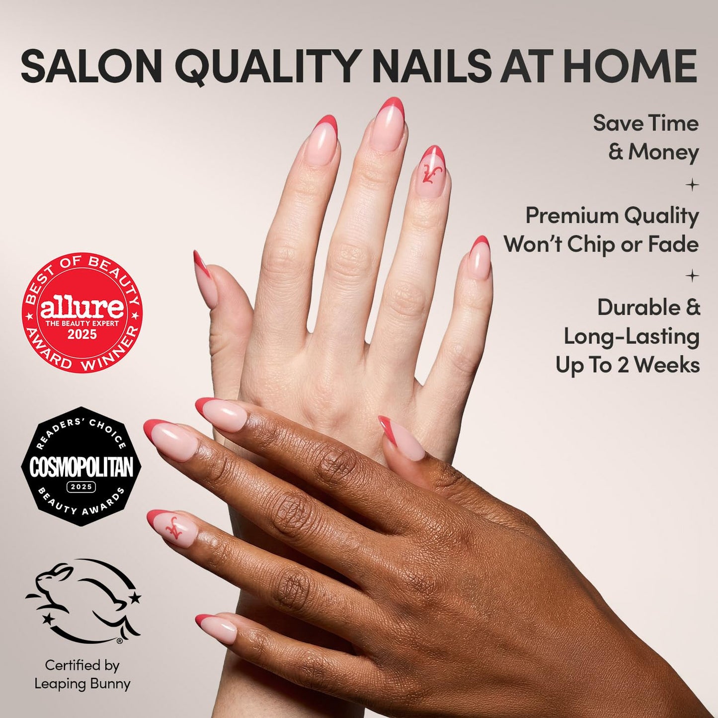 Glamnetic x Fanatics Press On Nails - Alabama Crimson Tide | Short Almond Fake Nails, Collegiate Crimson Tide Red French Tips, College Nails, Salon-Quality | 15 Sizes - 30 Nail Kit with Glue