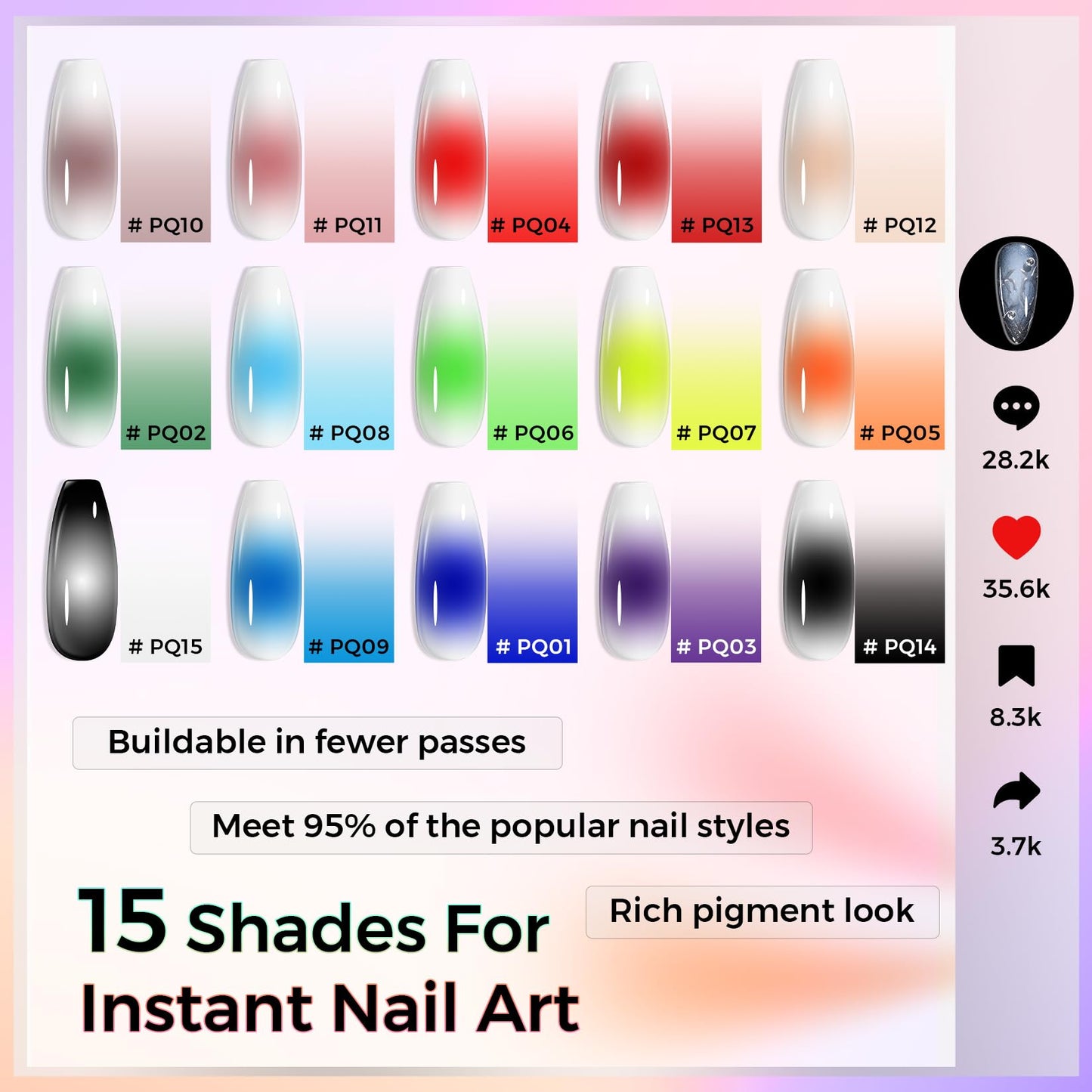 Glamonade Airbrush Gel Nail Polish: 15 Colors Kit No Clogging No Dilution Smooth Spray High Pigment for Ombre French Nail Art Airbrush Nail Paint Beginner Friendly