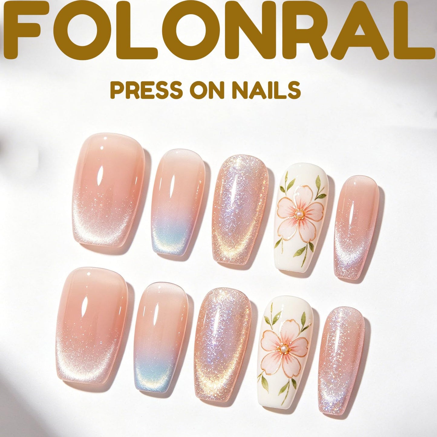 Pink Press on Nails Short Square Fake Nails with Colorful Flower Designs Orange Nails Press ons Glossy Glue on Nails Spring Acrylic Nails Cute Flase Nails Stick on Nails for Women 24Pcs