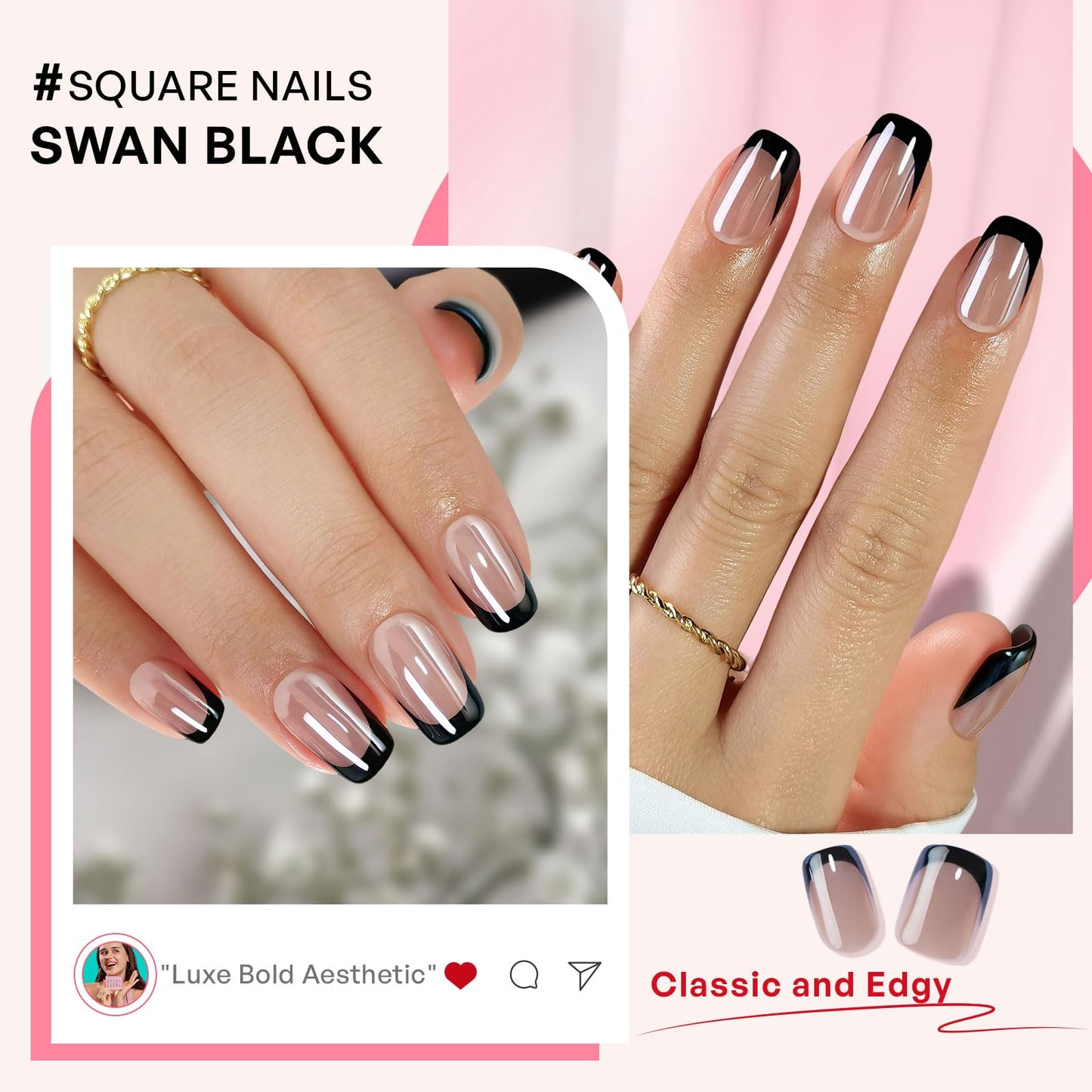 Black French Tip Glazed Donut Chrome Press On Nails - GJZEZ Soft Gel Medium Square Holographic Licorice Nails, Iridescent Shimmery Halloween Fall Glue on Nail | 16 Sizes - 32pcs Reusable Nail