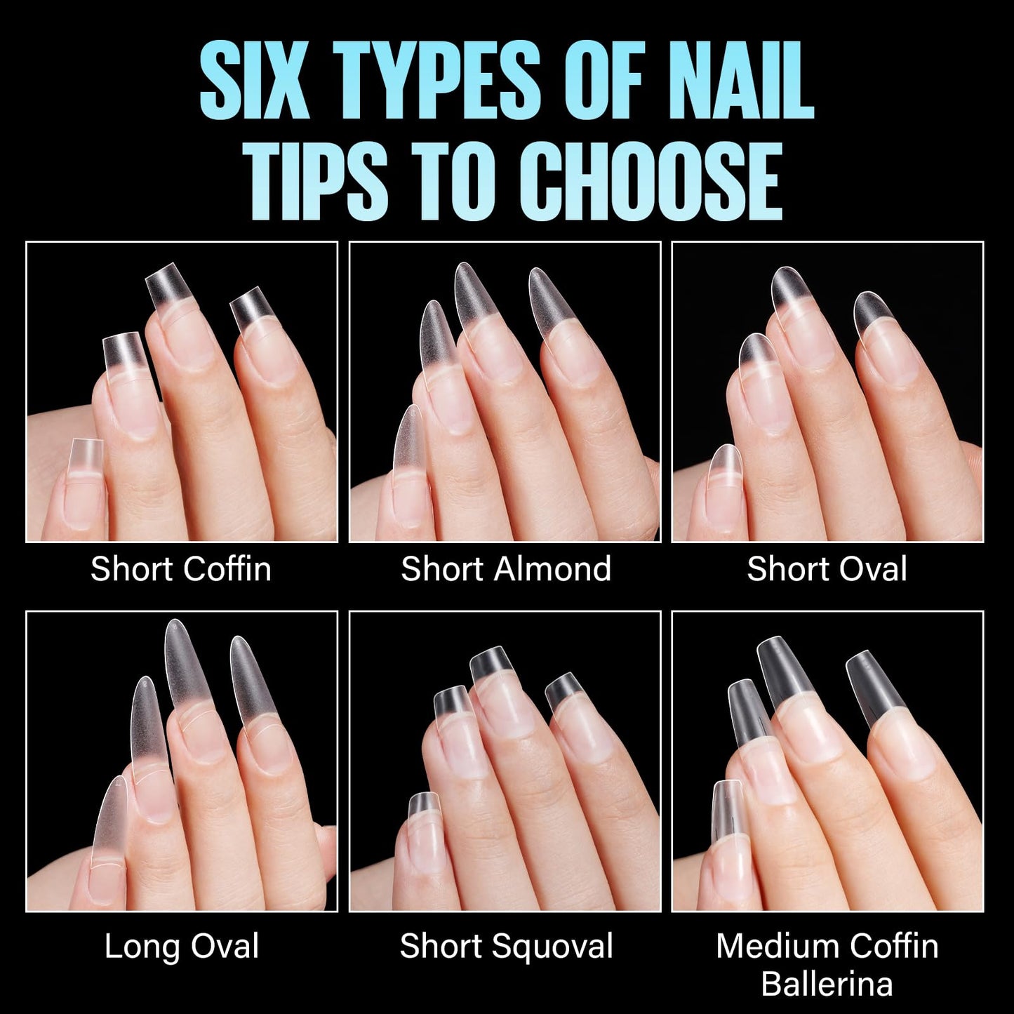 TOMICCA Short Squoval Nail Tips, 510Pcs Acrylic Nails Tips Full Matte, 12 Sizes No C Curve Fake Half Cover Nail Tips for Nail Extension Salon Home DIY